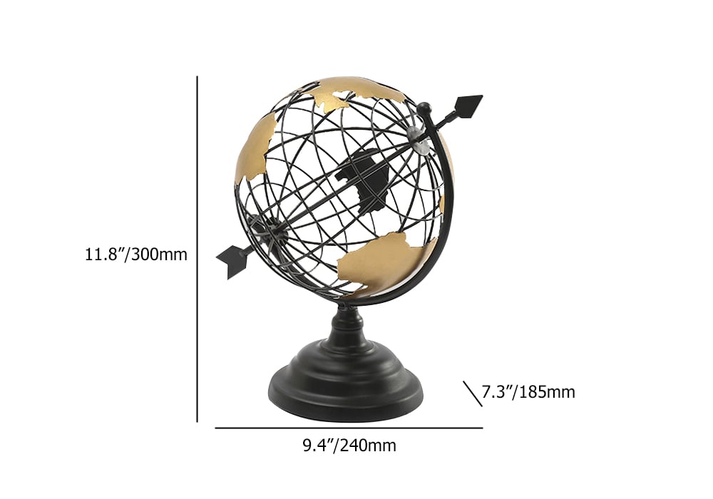 HMR - 11.8" Modern Abstract Metal Black & Gold Wireframe Globe Sculpture Ornament Decor Art