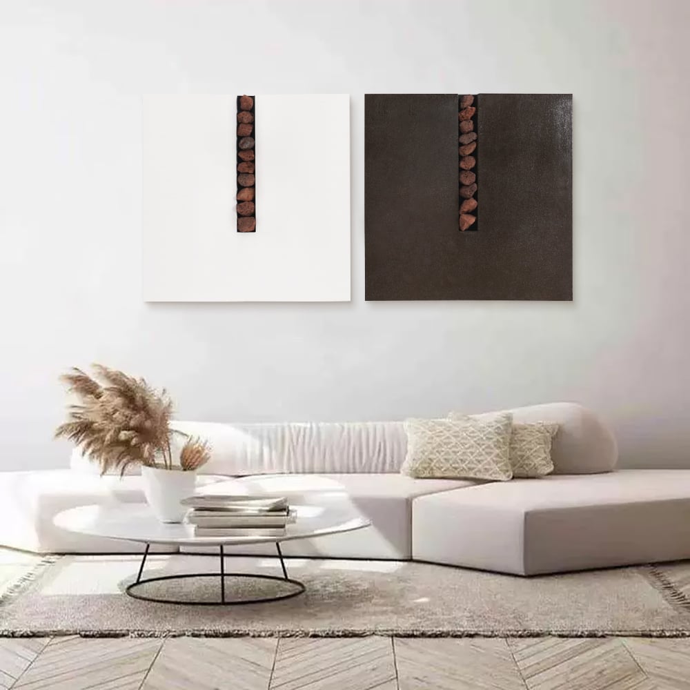 HMR - 2 Pieces Modern 23.6" Square Abstract Stone Wall Decor Art Set Living Room Bedroom