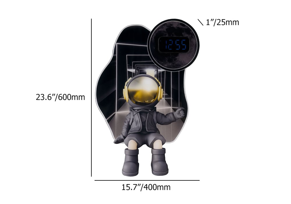 HMR - 23.6" LED Digital Astronaut Wall Clock Spaceman Decor Art Living Room Bedroom in Black