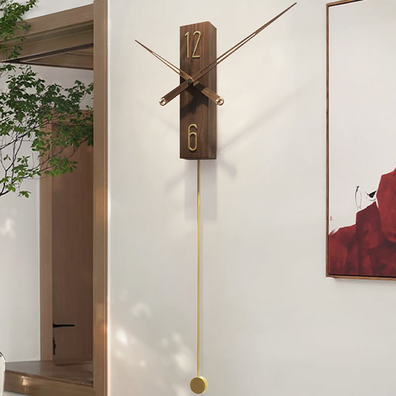 HMR - Modern Large Decorative Wall Clock Rectangle Walnut Wood Wall Clocks with Pendulum