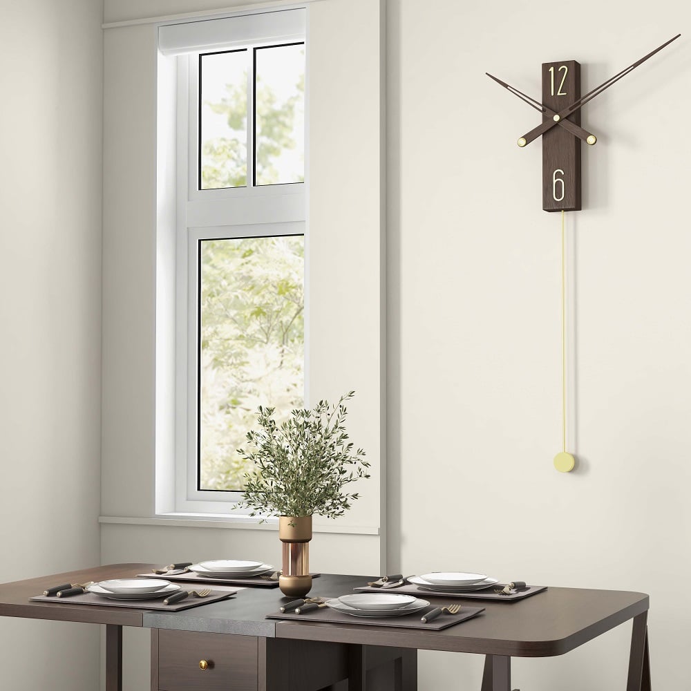HMR - Modern Large Decorative Wall Clock Rectangle Walnut Wood Wall Clocks with Pendulum