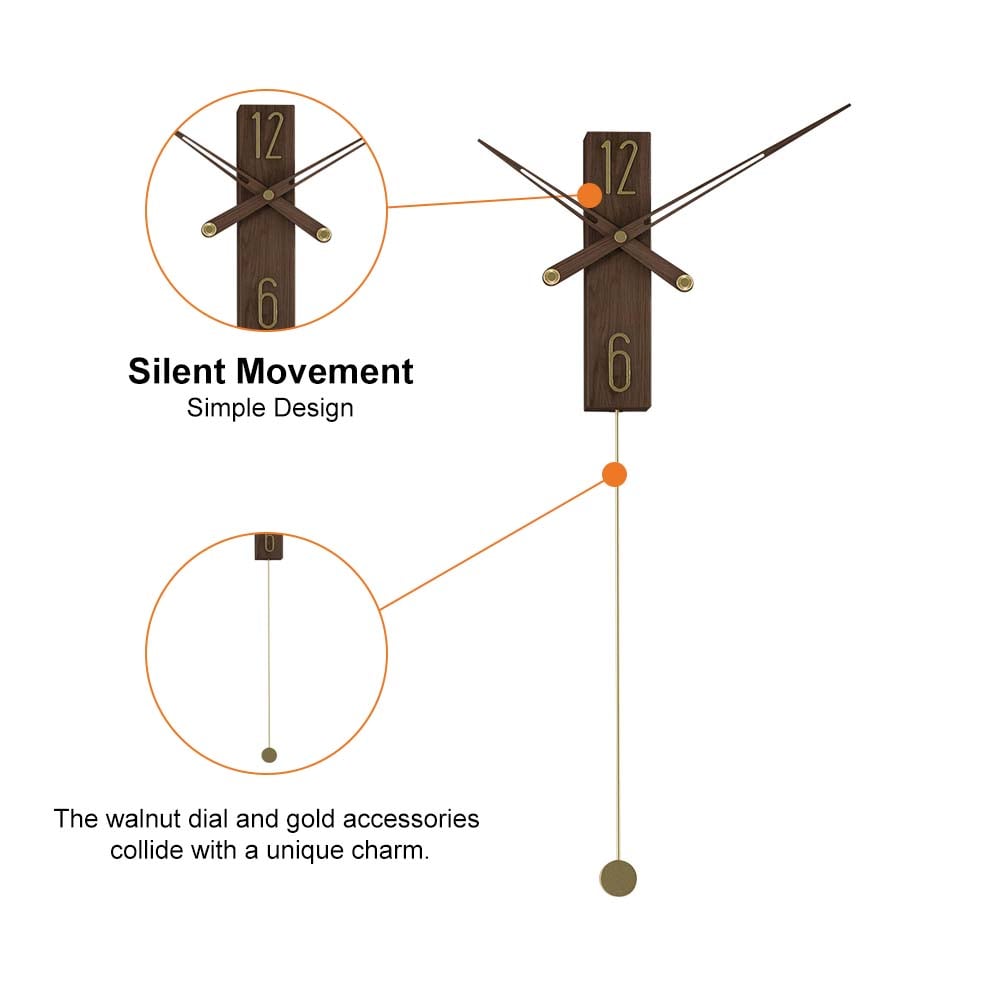 HMR - Modern Large Decorative Wall Clock Rectangle Walnut Wood Wall Clocks with Pendulum