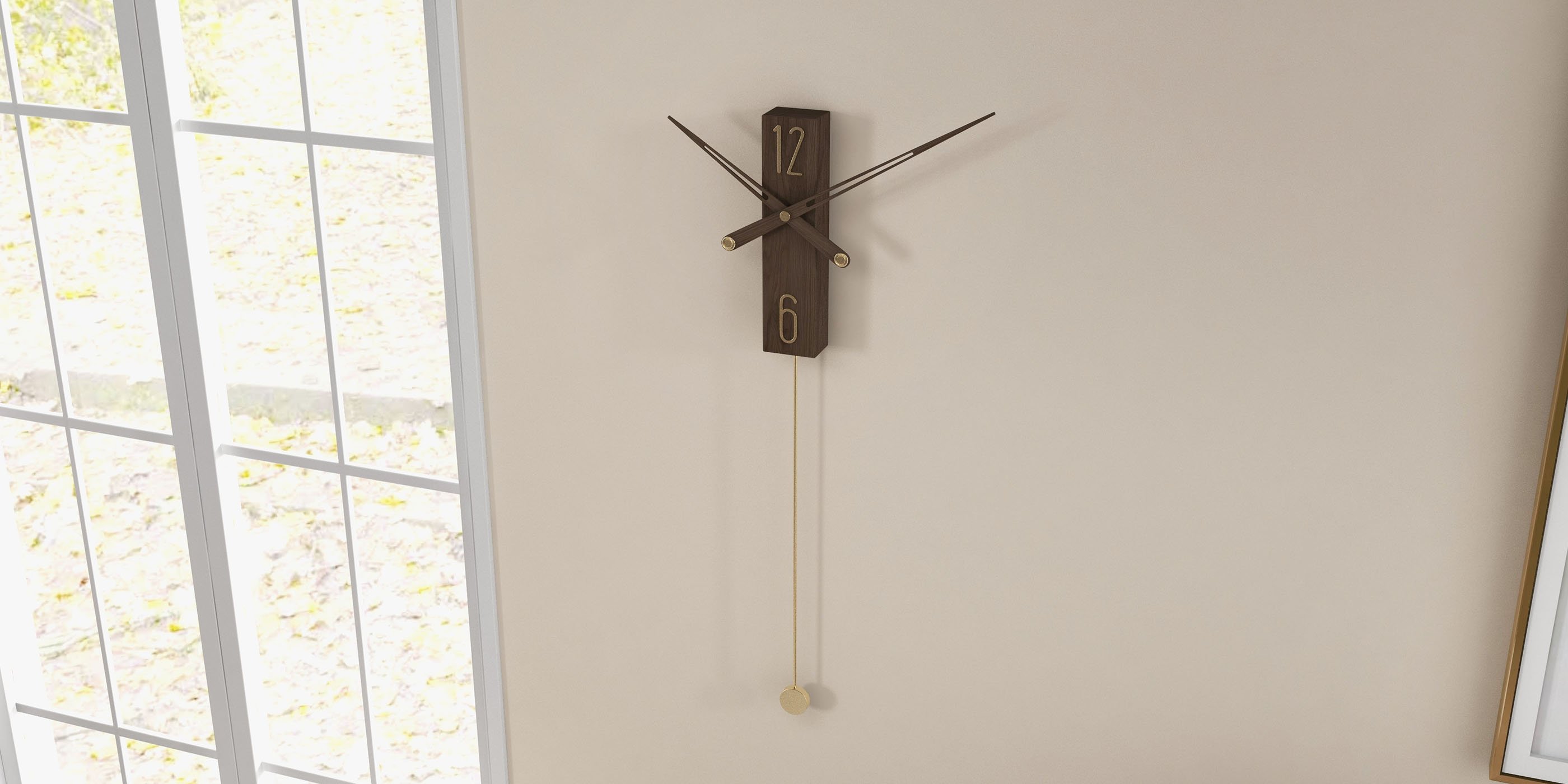 HMR - Modern Large Decorative Wall Clock Rectangle Walnut Wood Wall Clocks with Pendulum
