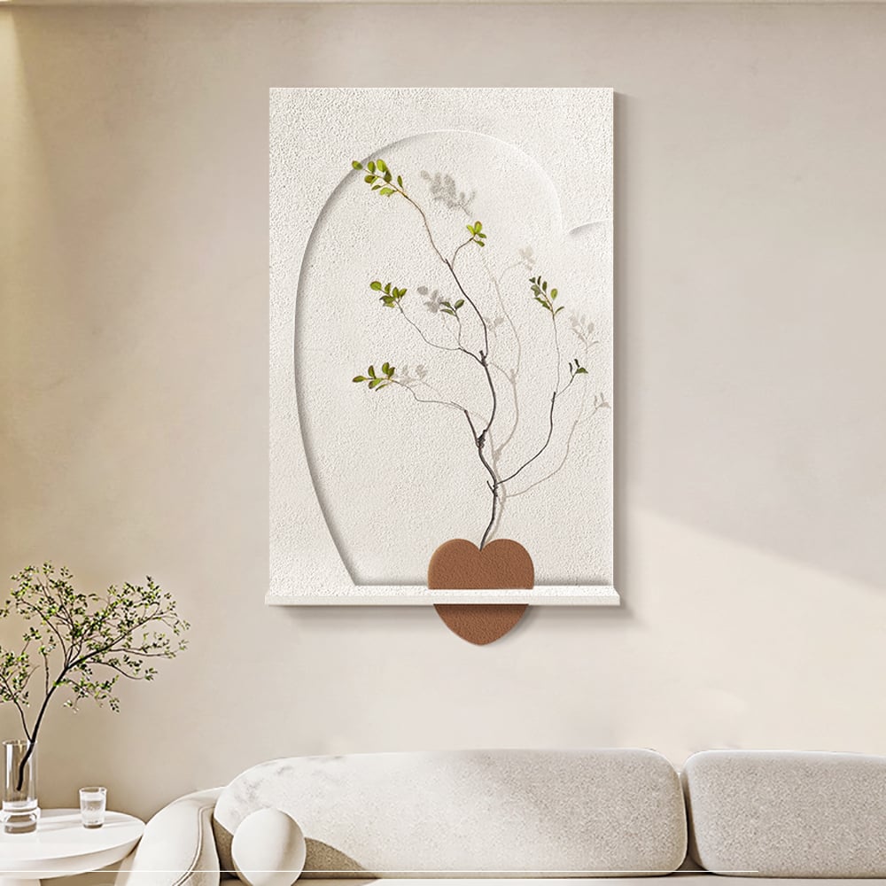 HMR - 3D Abstract 27.6" Japandi Wall Art Sculpture Decor With Shelf & Vase Living Room Bedroom