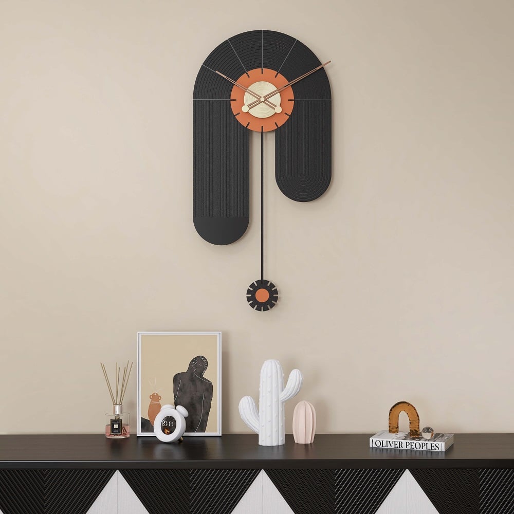 HMR - Modern Large Wall Clock Irregular Metal Oversized Decorative Wall Clocks in Black