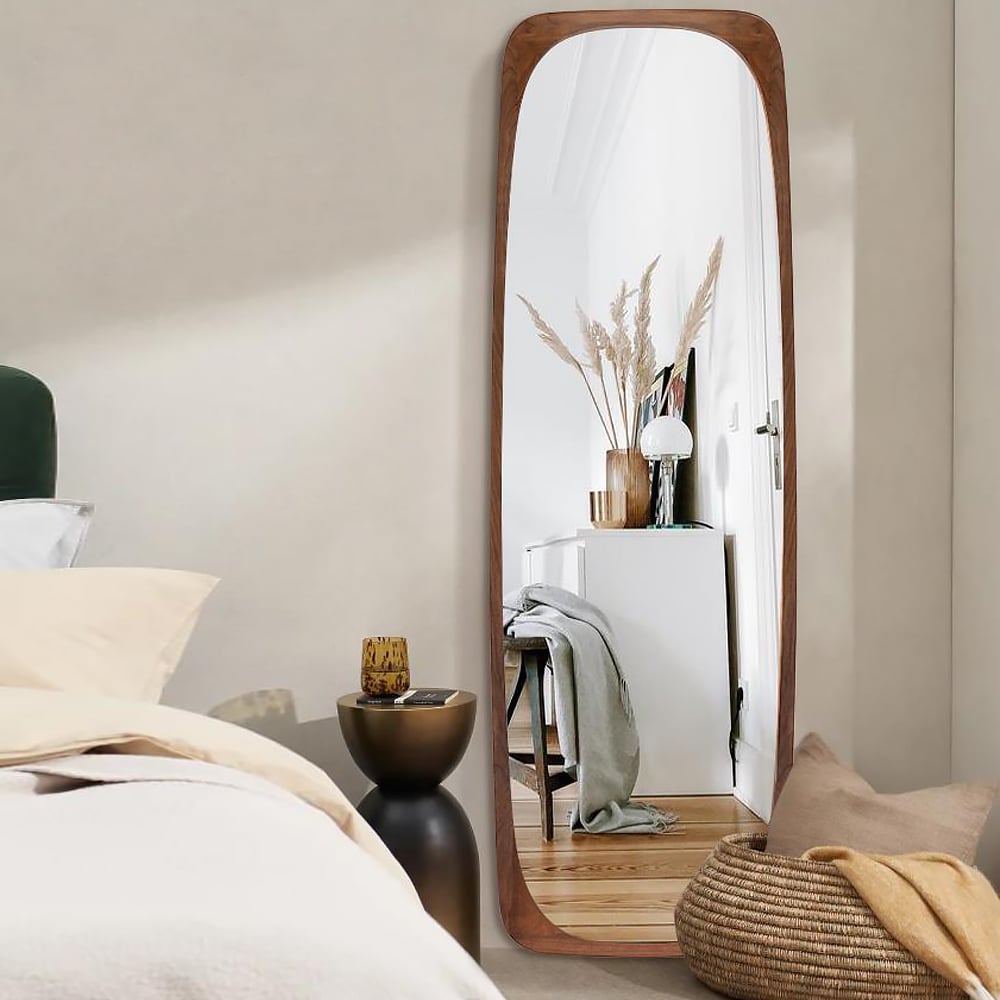HMR - Mid-Century Rectangle Full Length Floor Mirror Wood Frame 69"x 20" Leaning Mirror Walnut