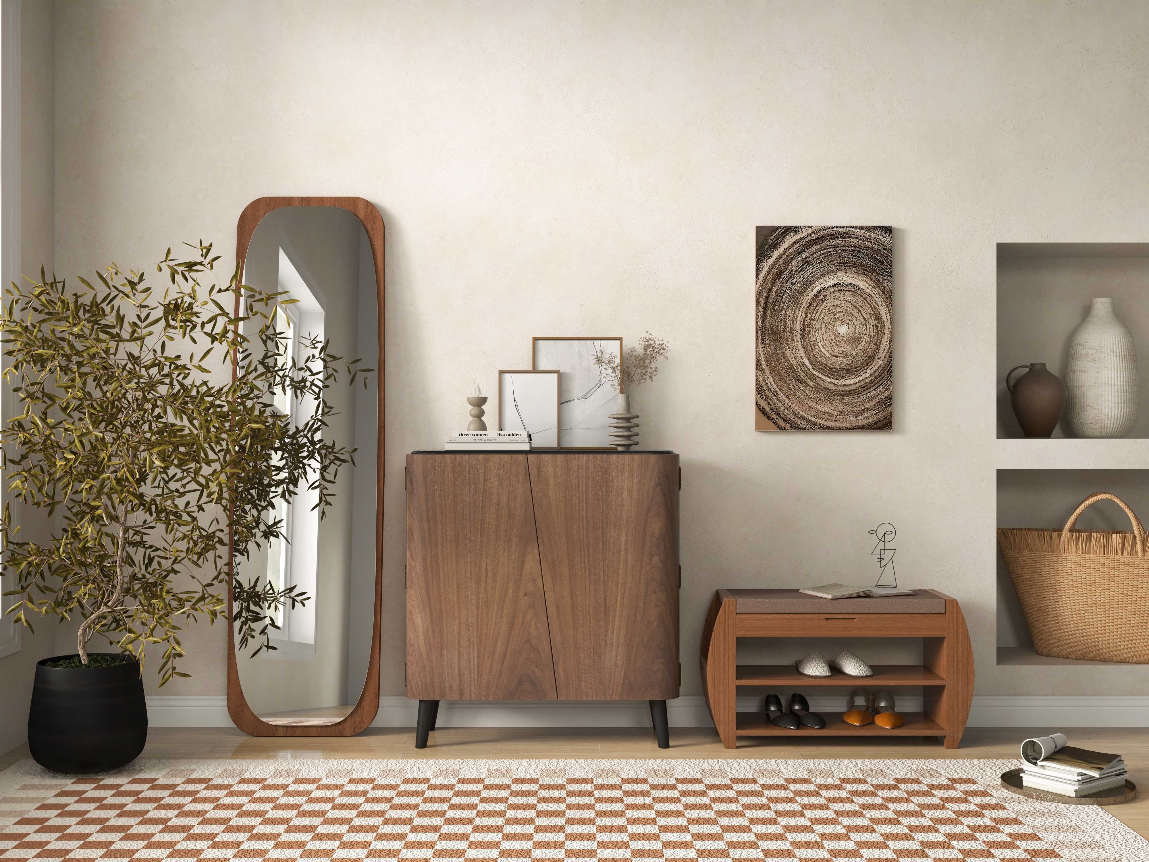 HMR - Mid-Century Rectangle Full Length Floor Mirror Wood Frame 69"x 20" Leaning Mirror Walnut