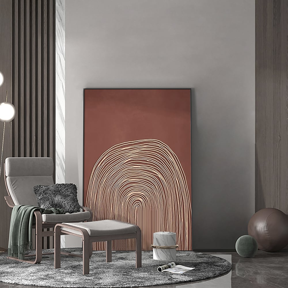 HMR - Modern Wall Decor for Living Room Bedroom Abstract Geometric Print Art in Red & Gold