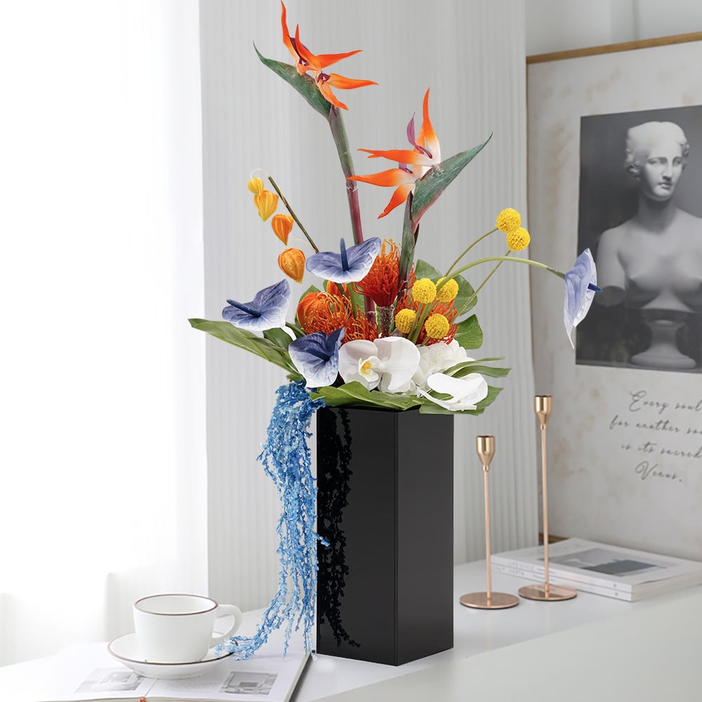 HMR - Modern Iris Artificial Flowers Arrangement in Vase Black Acrylic Vase Fake Flower Decor