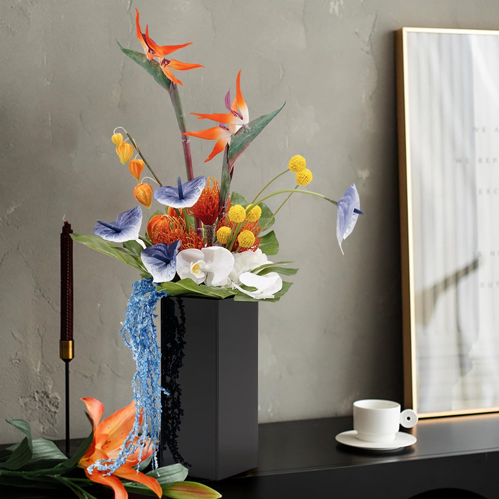 HMR - Modern Iris Artificial Flowers Arrangement in Vase Black Acrylic Vase Fake Flower Decor