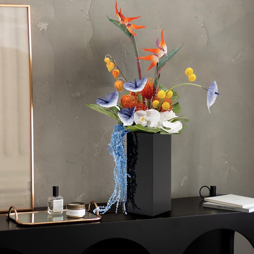 HMR - Modern Iris Artificial Flowers Arrangement in Vase Black Acrylic Vase Fake Flower Decor