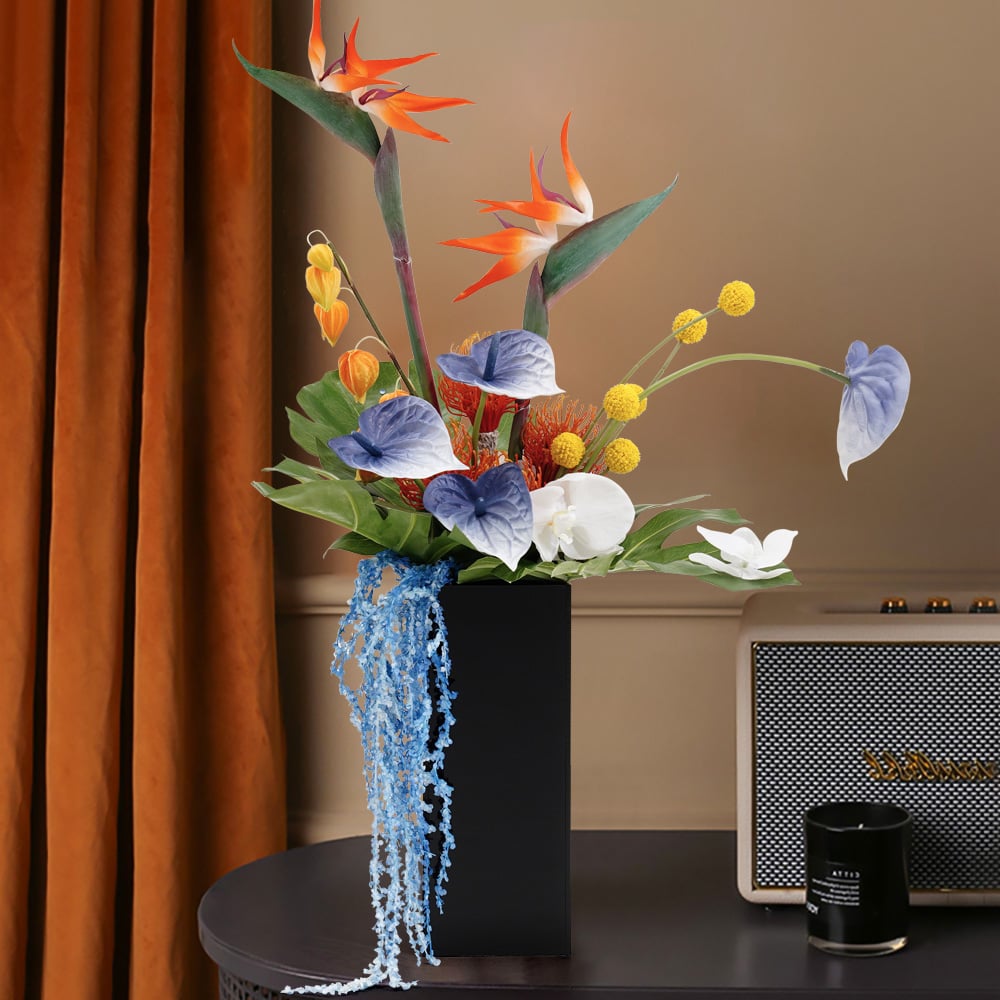 HMR - Modern Iris Artificial Flowers Arrangement in Vase Black Acrylic Vase Fake Flower Decor