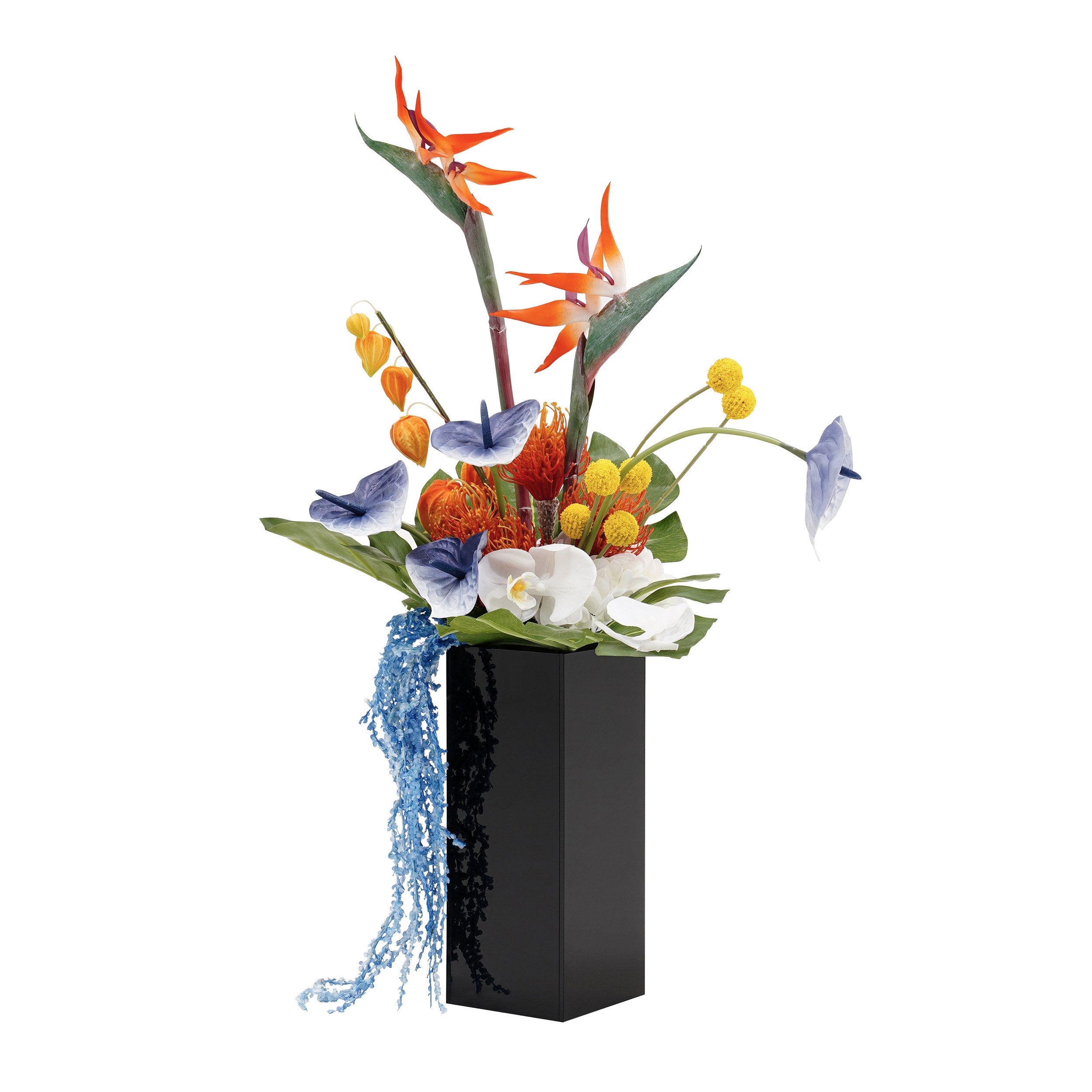 HMR - Modern Iris Artificial Flowers Arrangement in Vase Black Acrylic Vase Fake Flower Decor