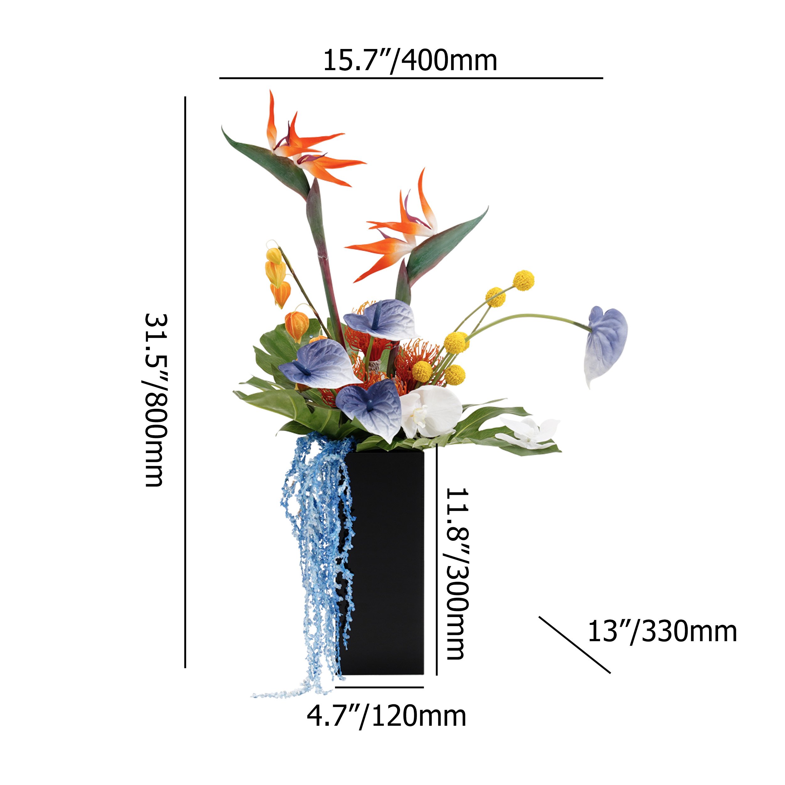 HMR - Modern Iris Artificial Flowers Arrangement in Vase Black Acrylic Vase Fake Flower Decor