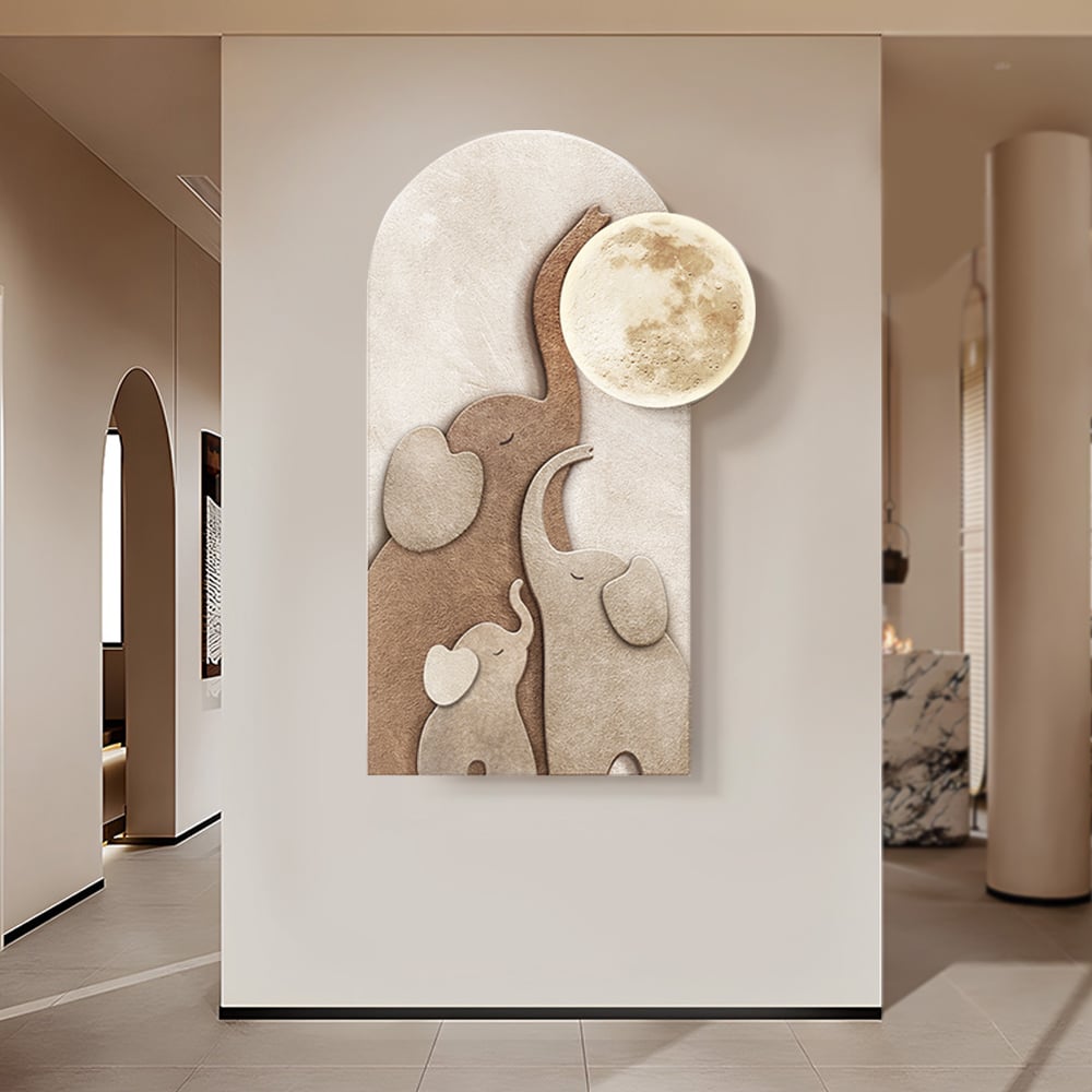 HMR - 31.5" Arched LED 3D Acrylic Elephant Moon Wall Sculpture Art Decor Living Room Bedroom