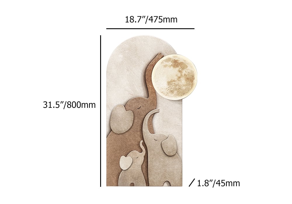 HMR - 31.5" Arched LED 3D Acrylic Elephant Moon Wall Sculpture Art Decor Living Room Bedroom