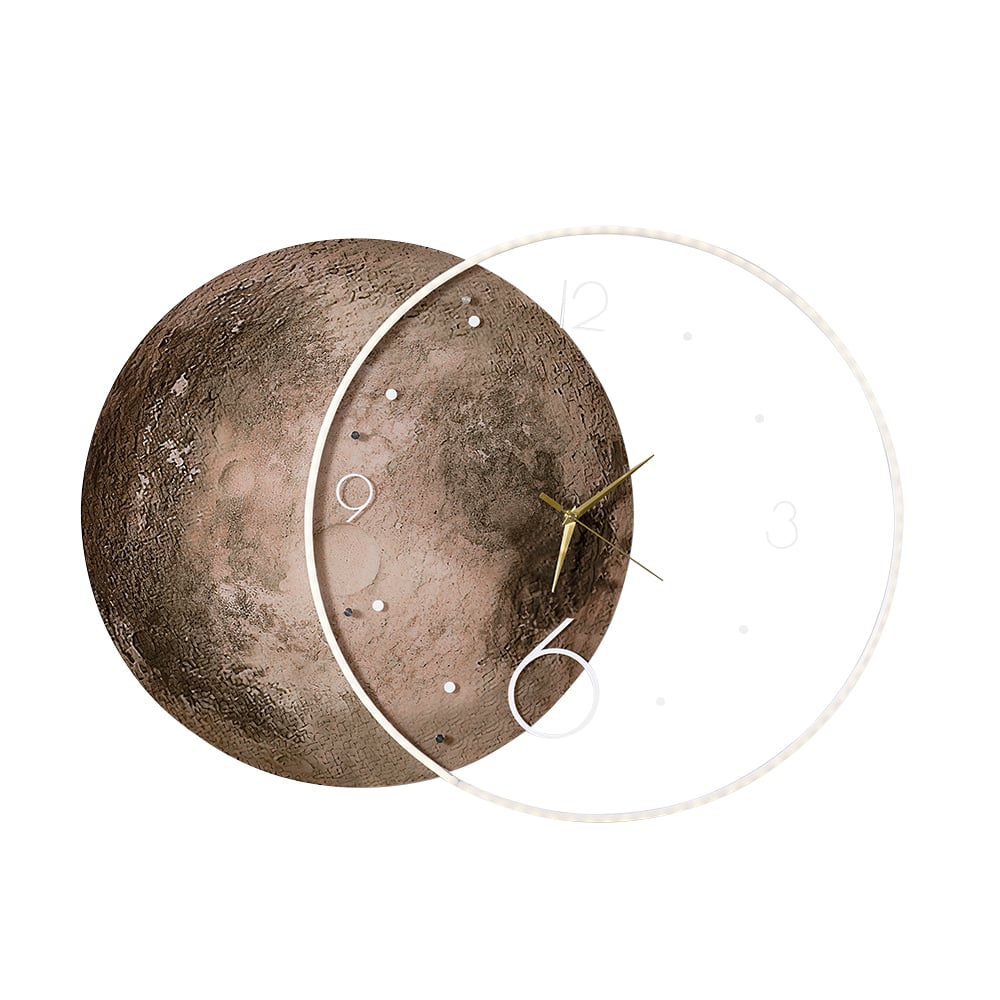 HMR - Round Modern Cool Brown Moon Large Wall Clock LED Light Wall Clock Wall Decoration