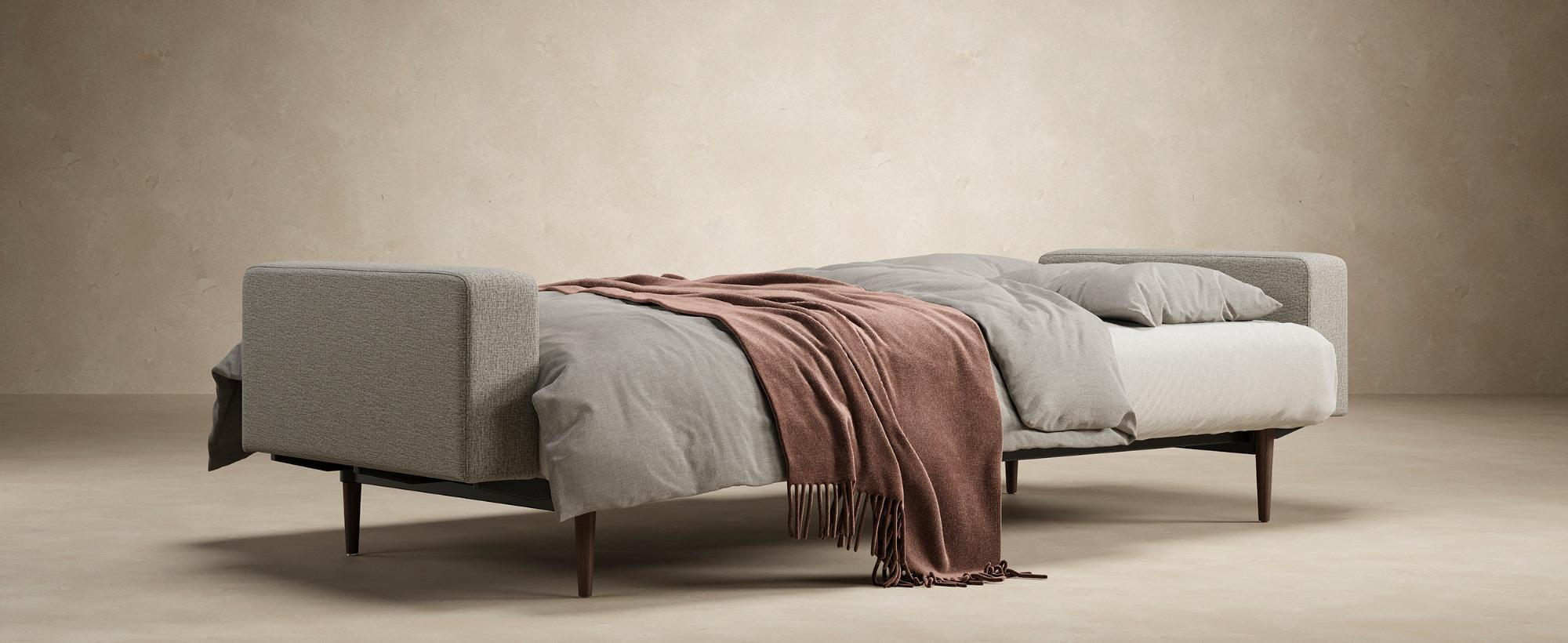 Innovation Living Dublexo Styletto Sofa Bed Dark Wood with Arms - 538 Melange Light Gray