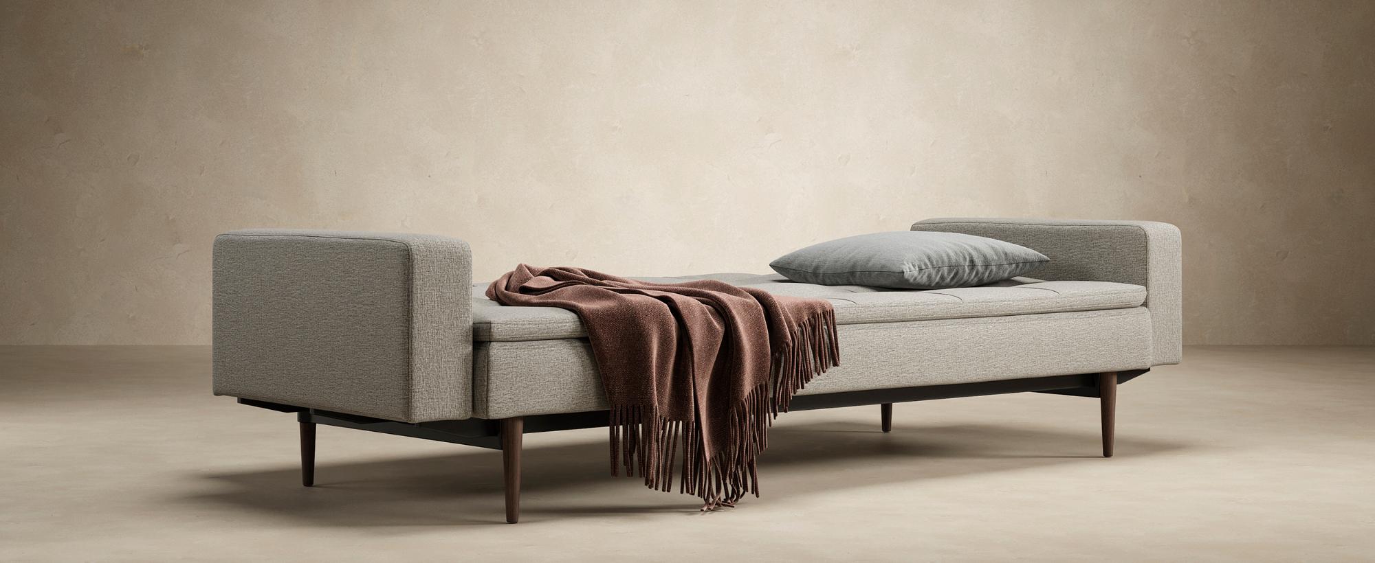 Innovation Living Dublexo Styletto Sofa Bed Dark Wood with Arms - 580 Argus Navy Blue
