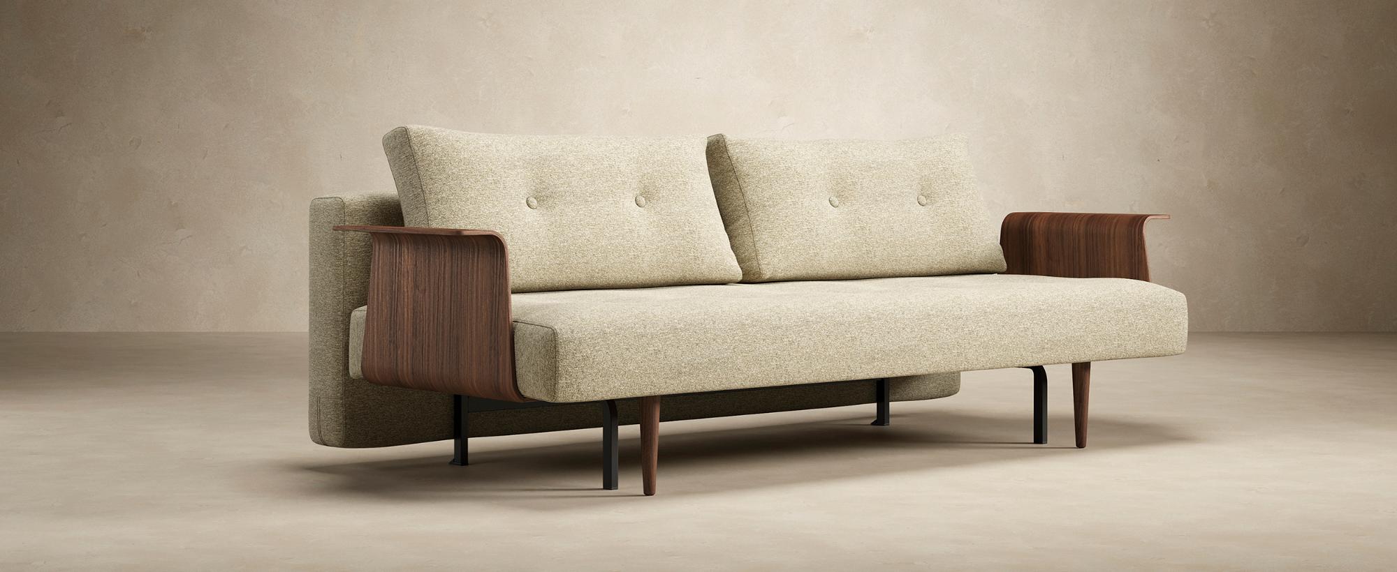 Innovation Living Recast Plus Sofa Bed Dark Styletto with Arms - 554 Soft Mustard Flower