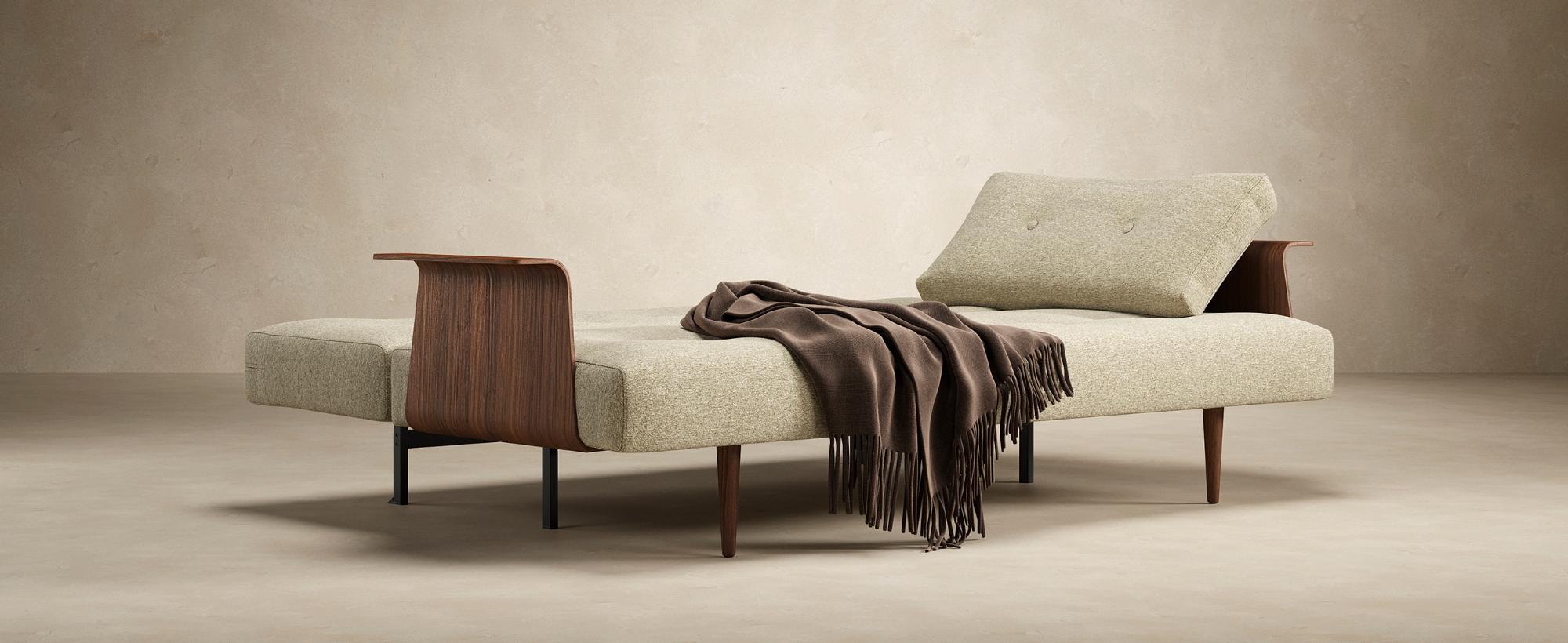 Innovation Living Recast Plus Sofa Bed Dark Styletto with Arms - 554 Soft Mustard Flower