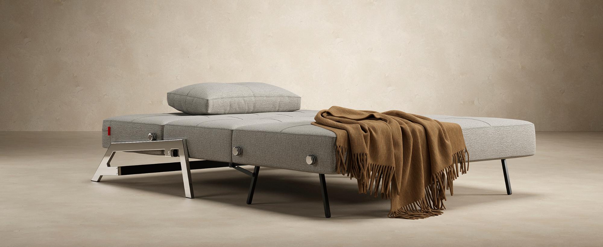 Innovation Living Cubed Full Size Sofa Bed with Chrome legs - 554 Soft Mustard Flower