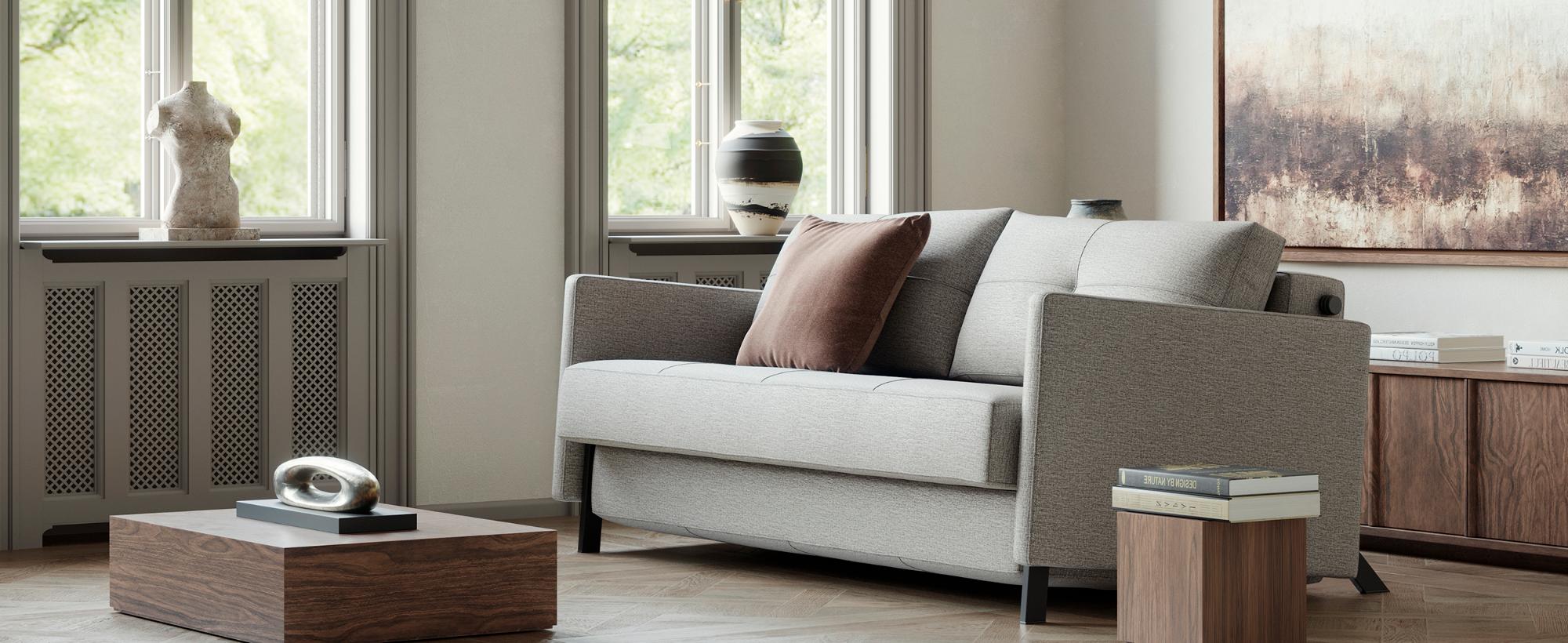 Innovation Living Cubed Queen Size Sofa Bed with Arms - 525 Mixed Dance Light Blue