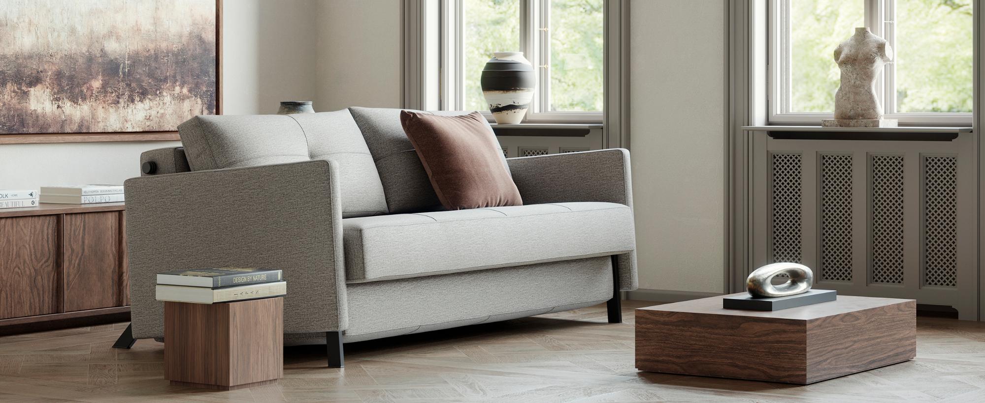 Innovation Living Cubed Queen Size Sofa Bed with Arms - 525 Mixed Dance Light Blue