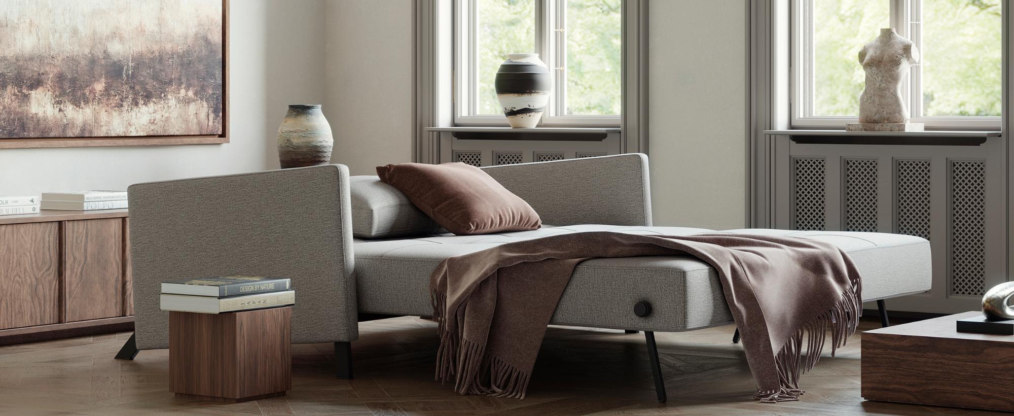 Innovation Living Cubed Queen Size Sofa Bed with Arms - 525 Mixed Dance Light Blue