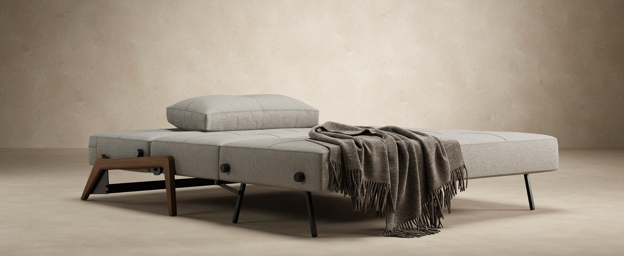 Innovation Living Cubed Queen Size Sofa Bed with Dark Wood Legs - 587 Phobos Mocha