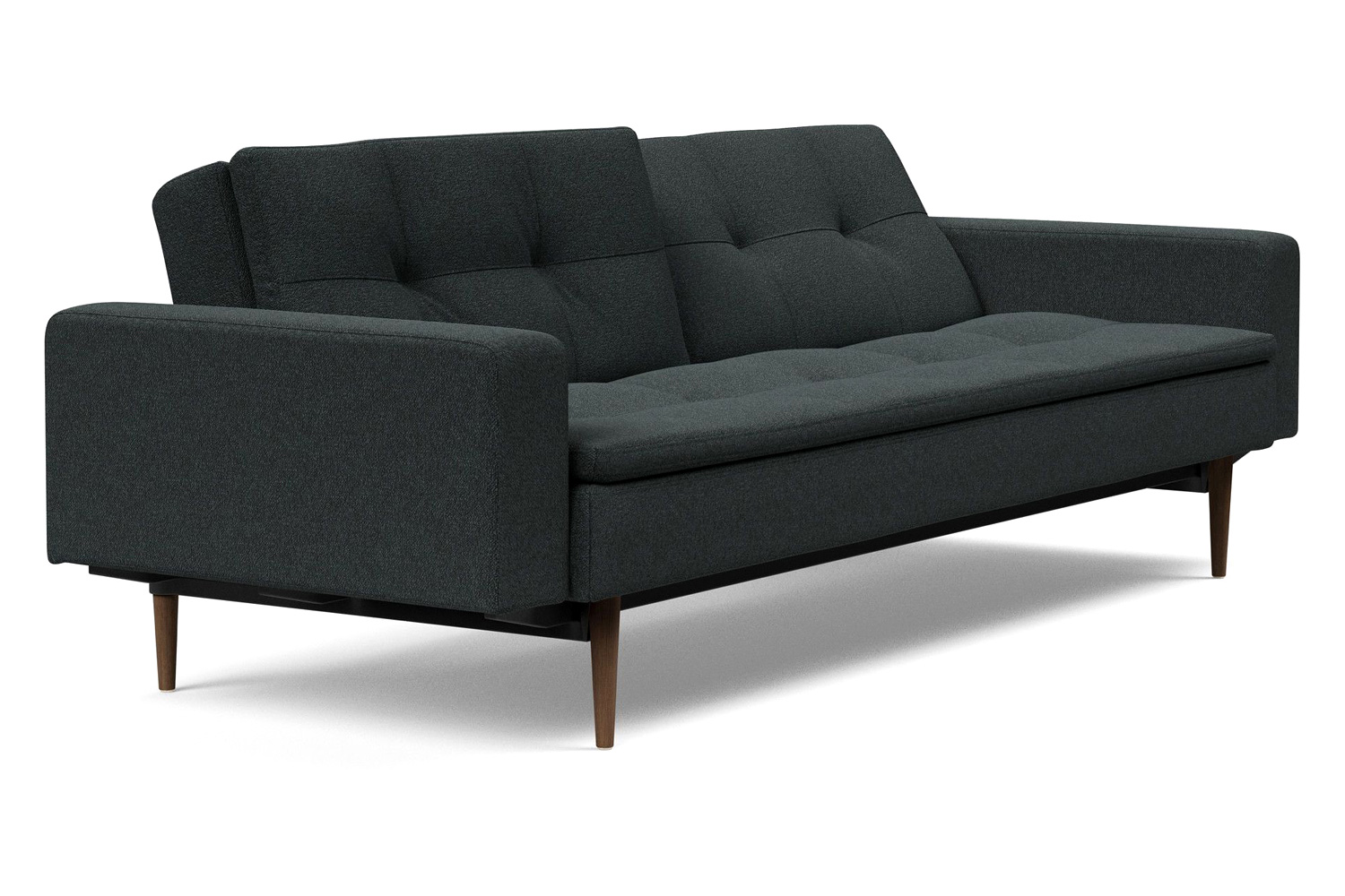 Innovation Living Dublexo Styletto Sofa Bed Dark Wood with Arms - 534 Bouclé Black Raven