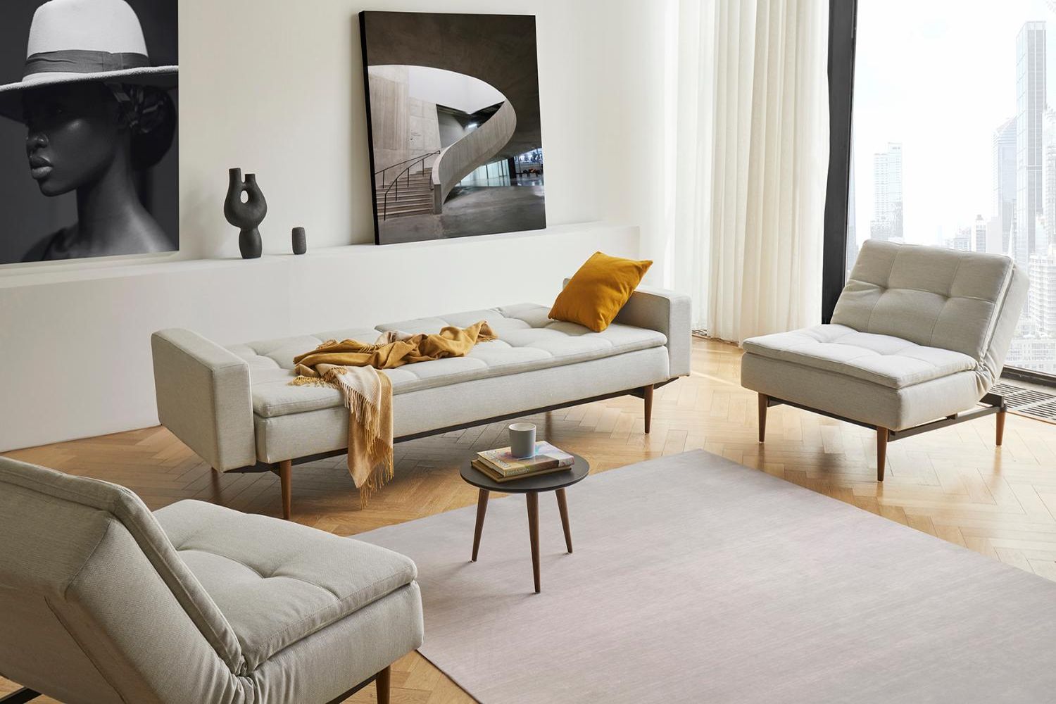 Innovation Living Dublexo Styletto Sofa Bed Dark Wood with Arms - 585 Argus Brown