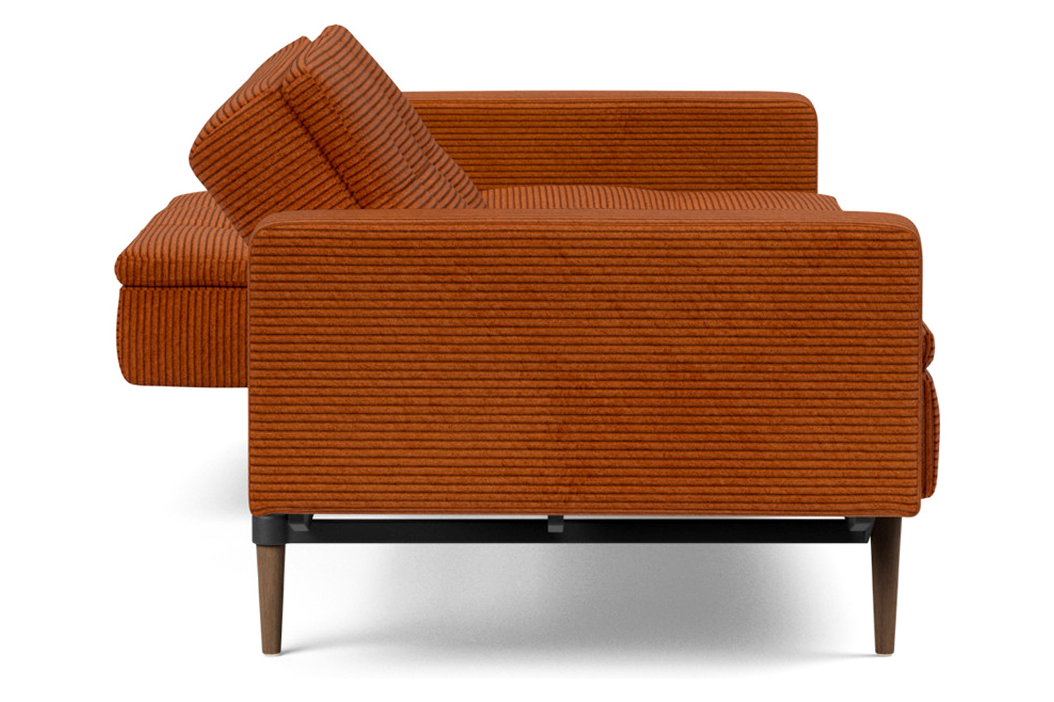 Innovation Living Dublexo Styletto Sofa Bed Dark Wood with Arms - 595 Corduroy Burnt Orange