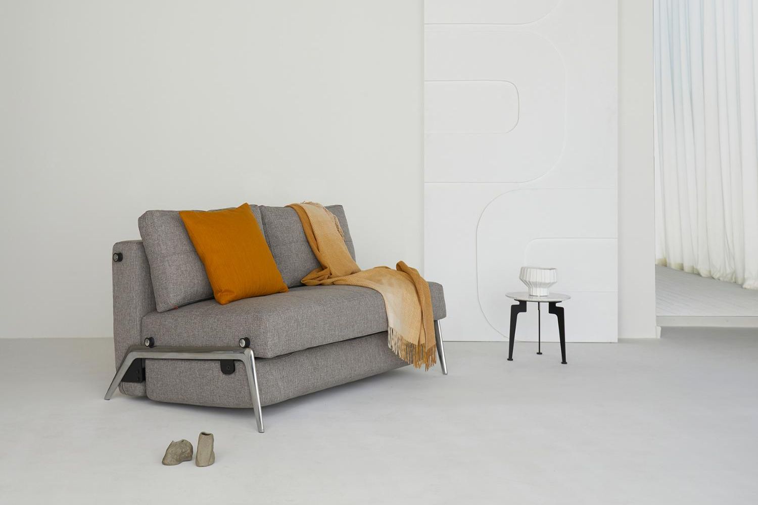 Innovation Living Cubed Full Size Sofa Bed with Alu Legs - 574 Vivus Dusty Off White