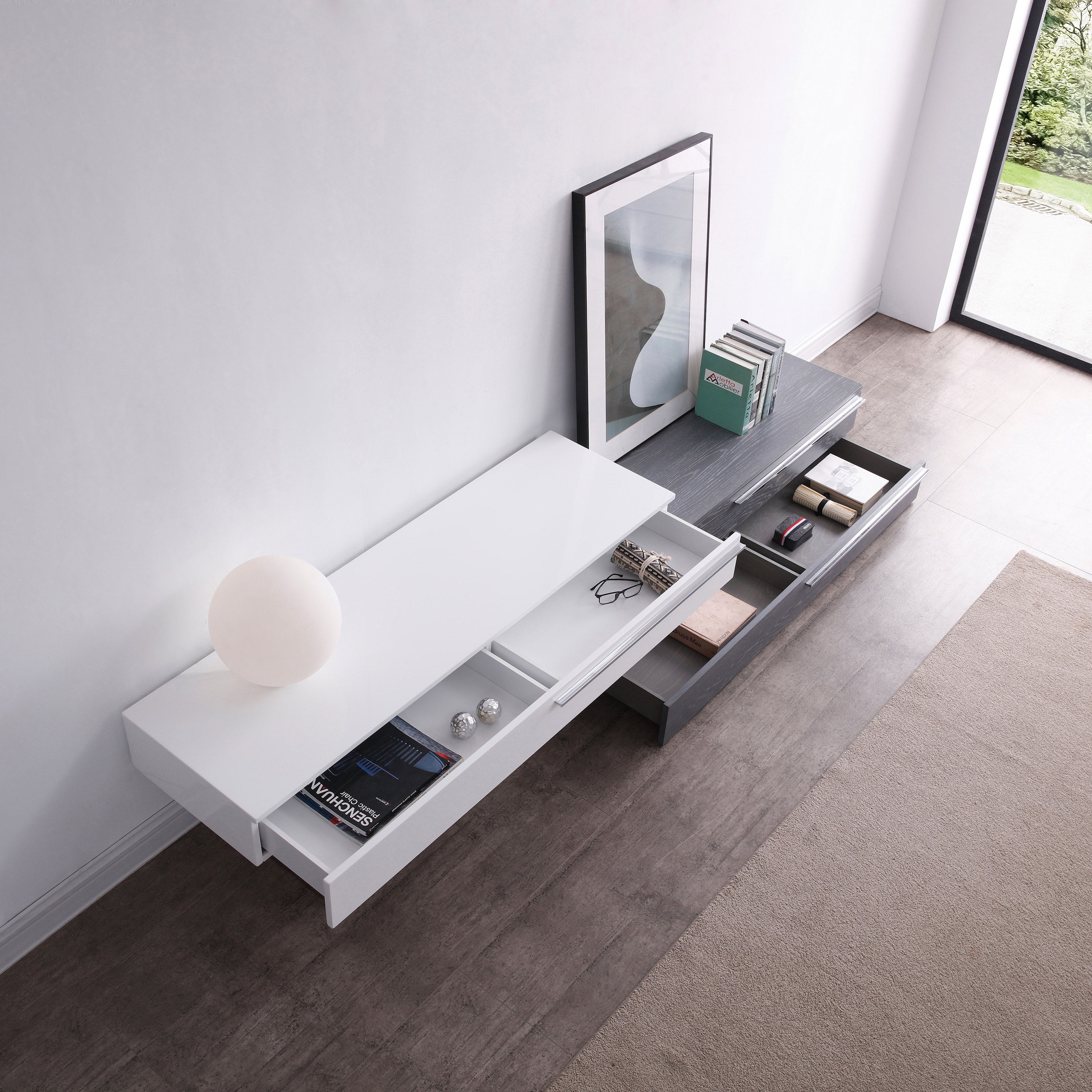 J&M Hudson TV Base - Gray/White