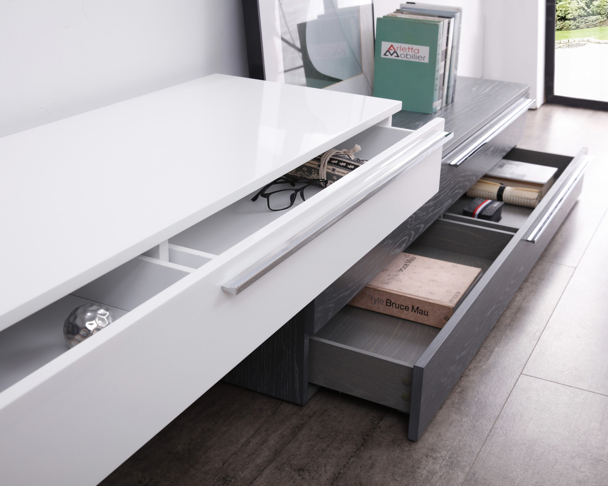 J&M Hudson TV Base - Gray/White