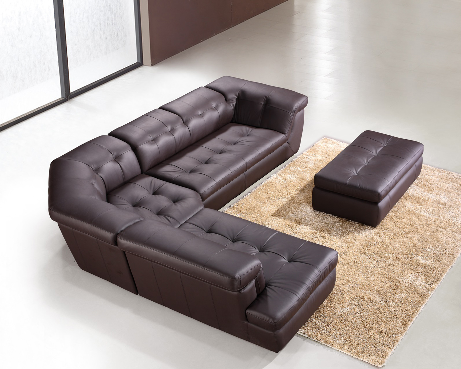 J&M 397 Italian Leather Sectional - Left Hand Facing, Chocolate