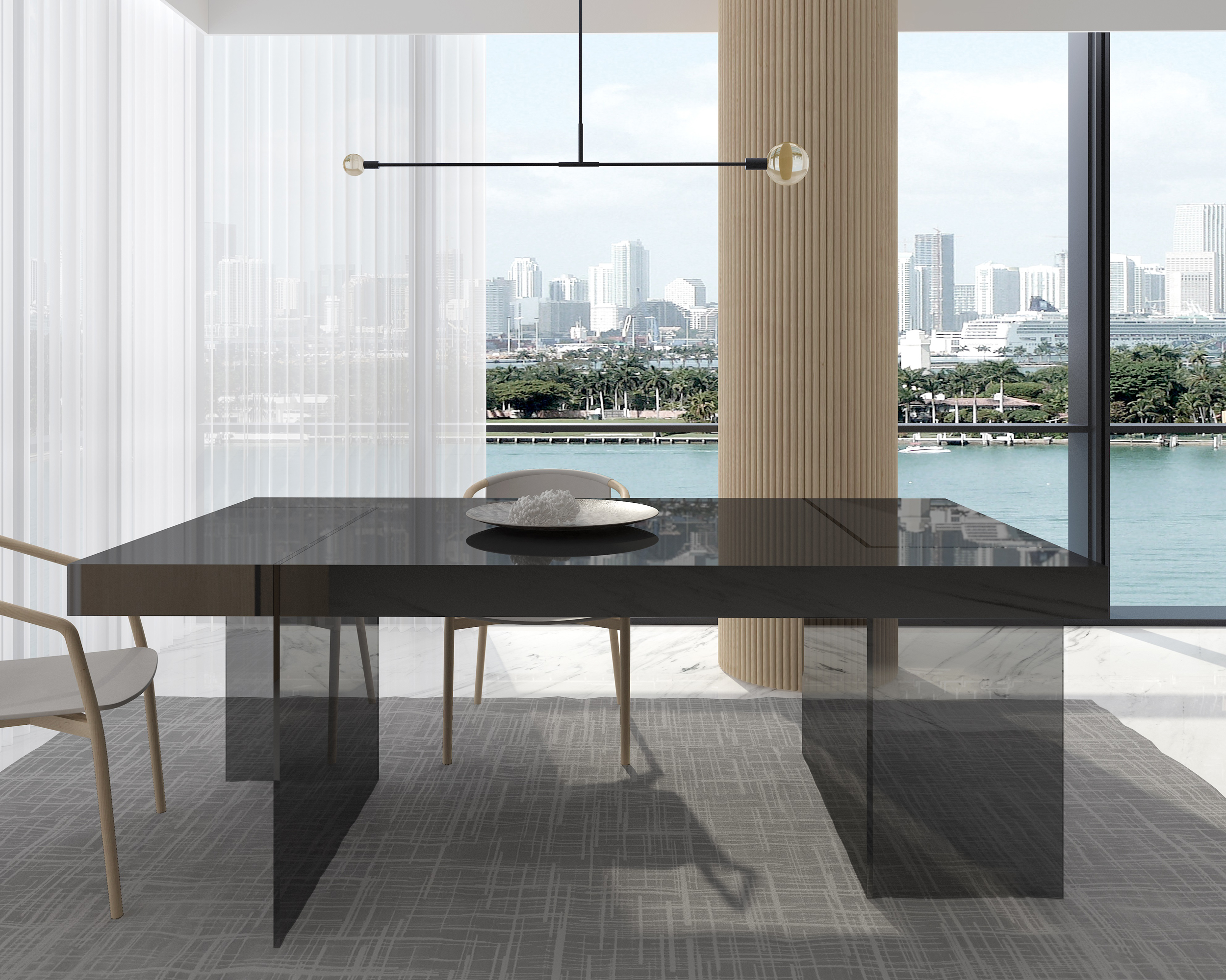 J&M Cloud Modern Dining Table - Gray, High Gloss