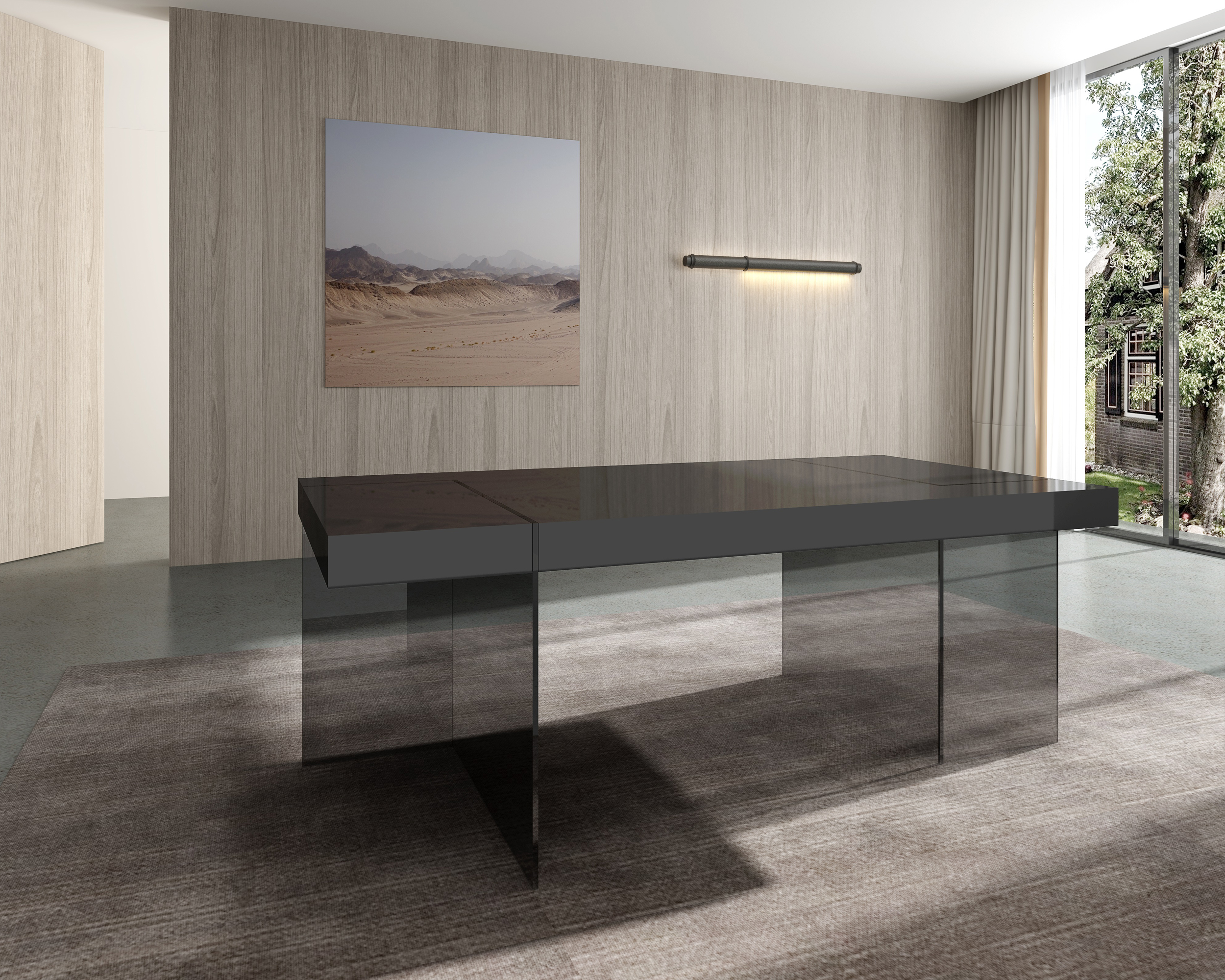 J&M Cloud Modern Dining Table - Gray, High Gloss