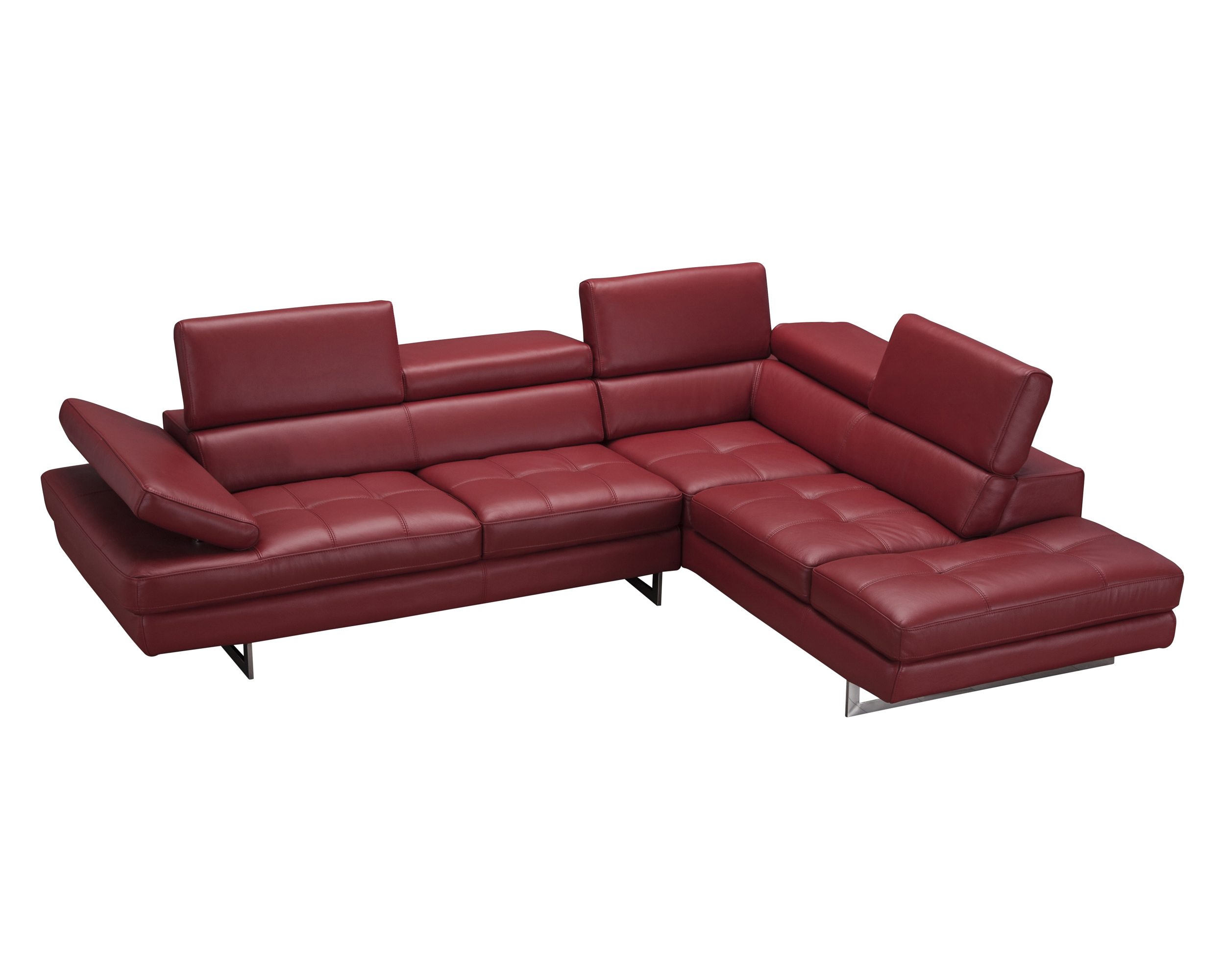 J&M A761 Italian Leather Sectional - Right Hand Facing, Red