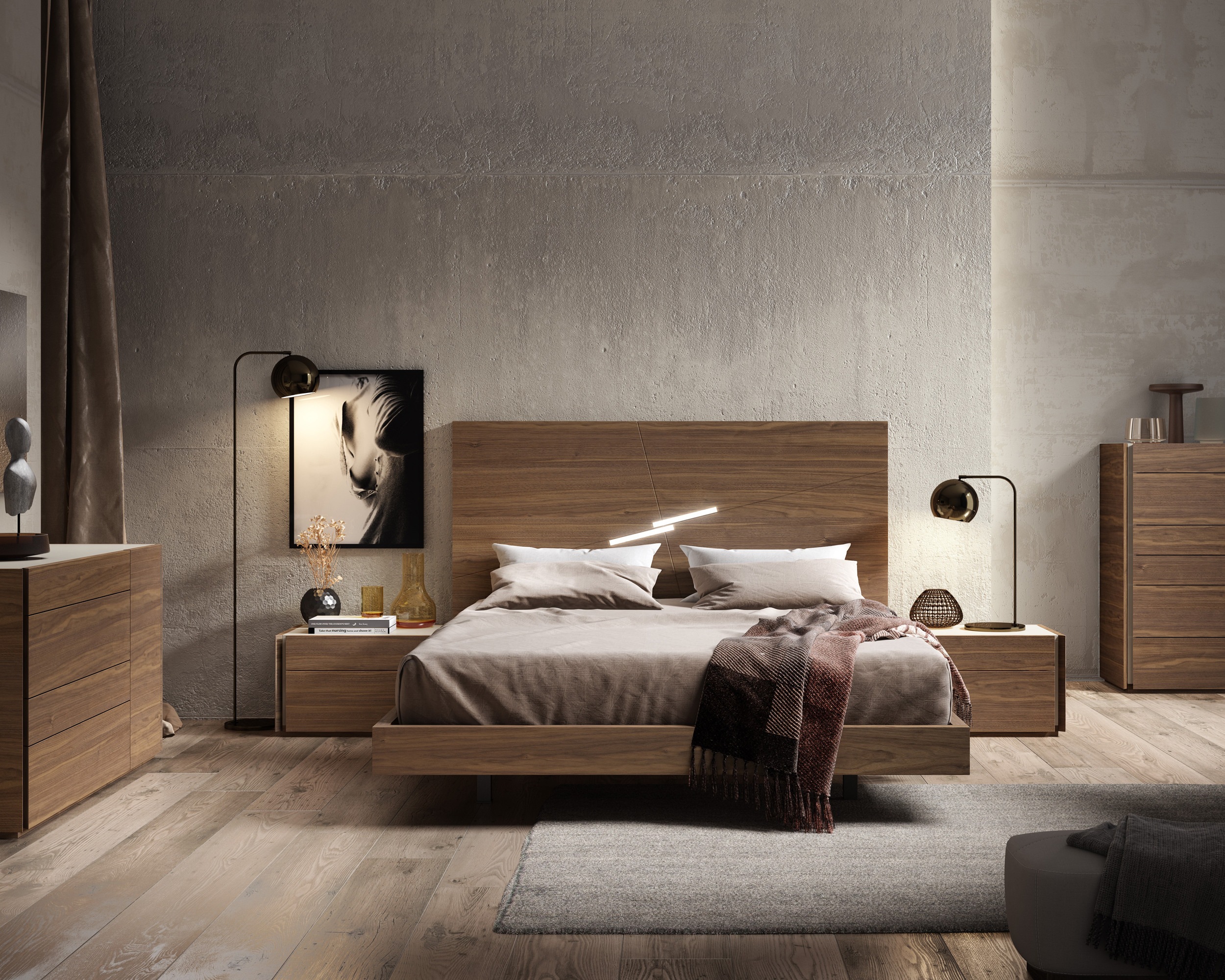 J&M Faro Queen Size Bed - Walnut