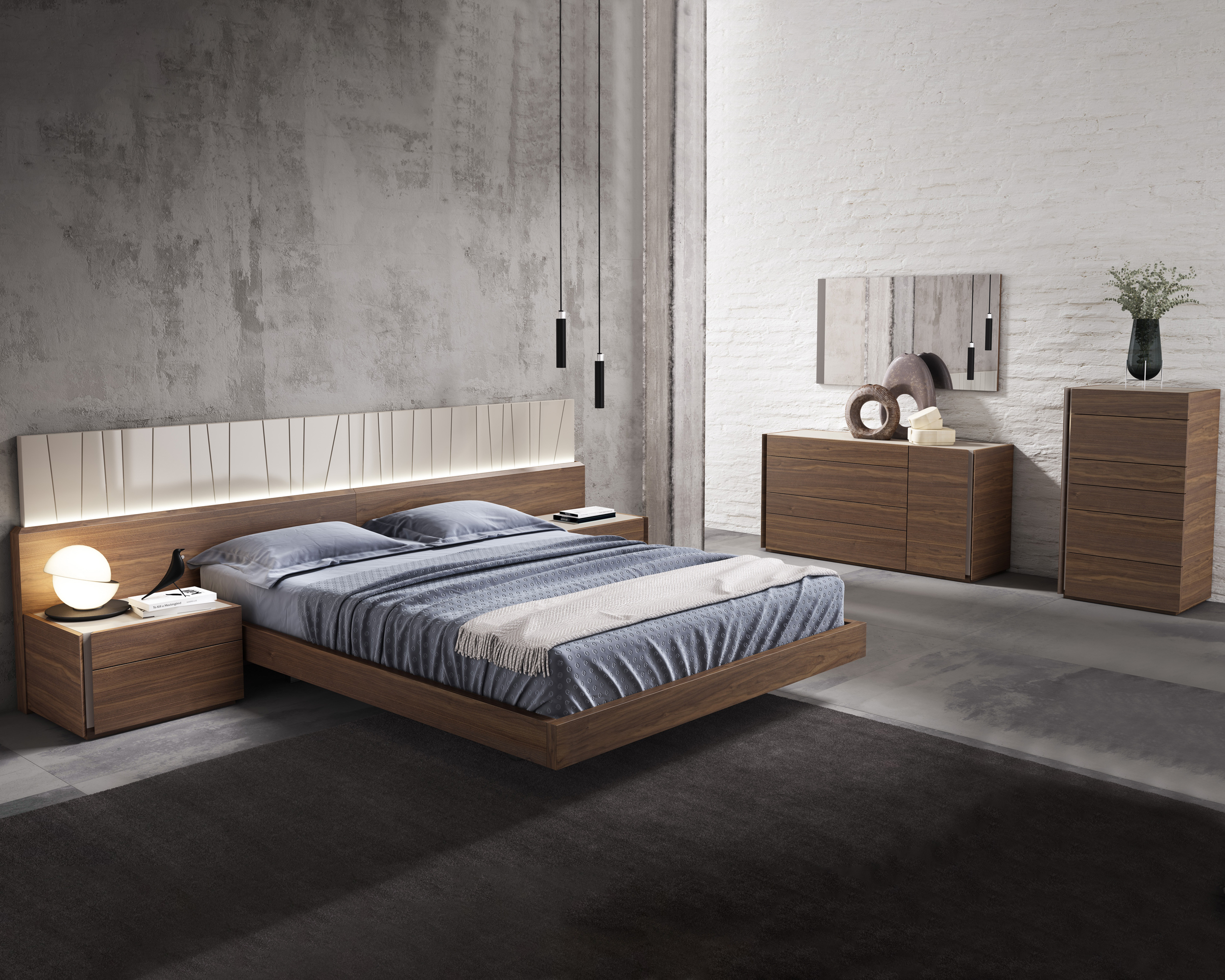 J&M Porto Queen Size Bed - Walnut