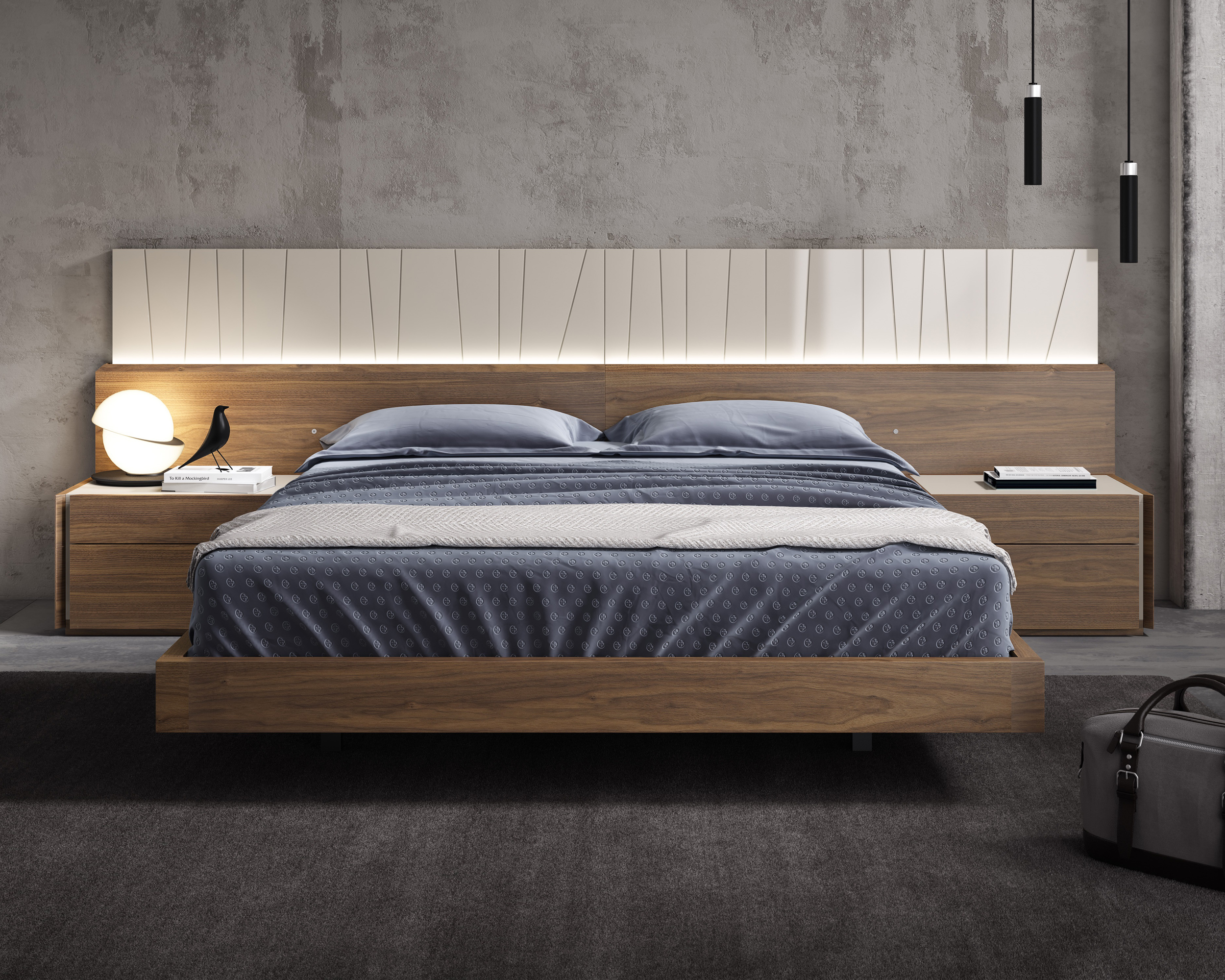 J&M Porto Queen Size Bed - Walnut
