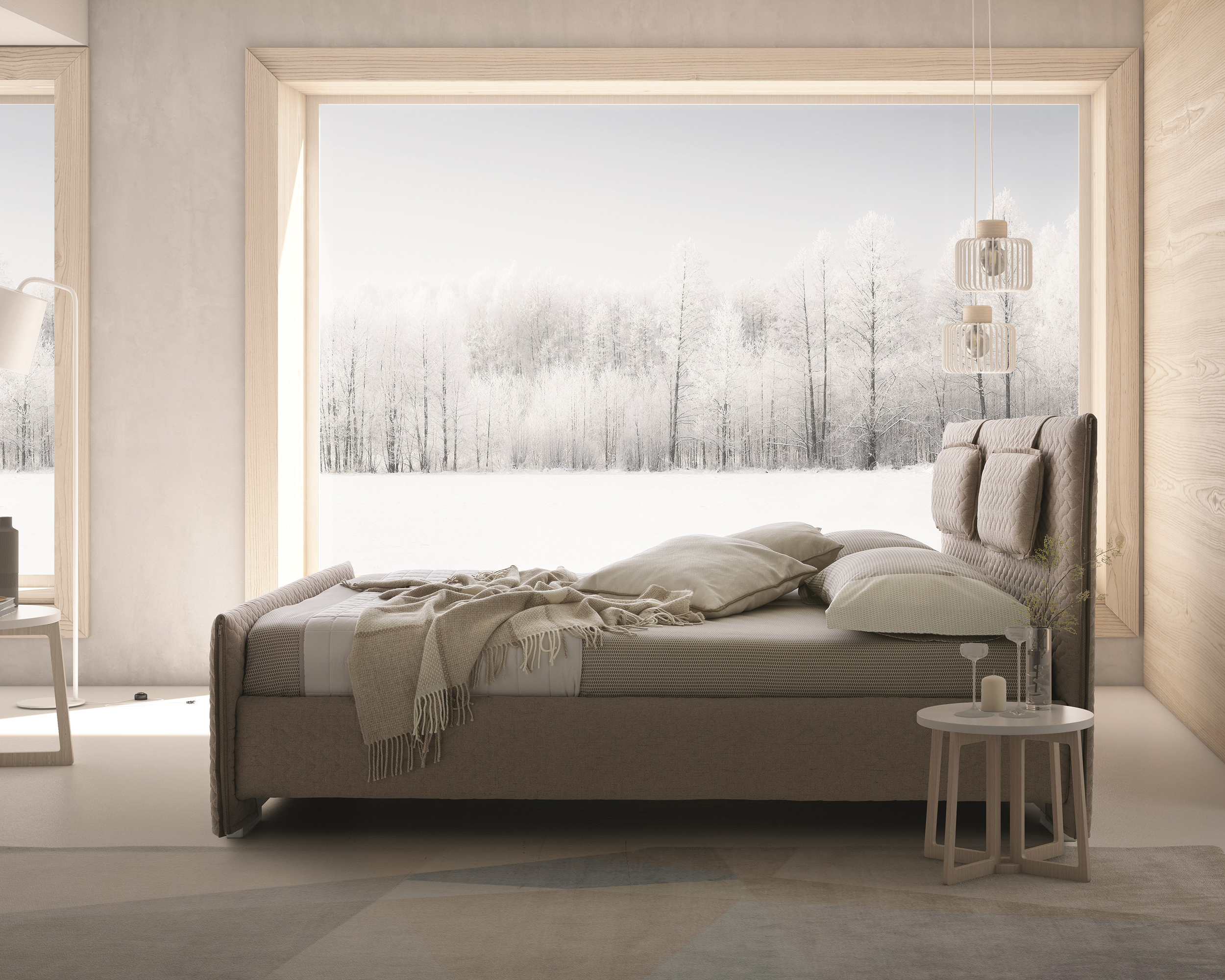 J&M Evergreen King Bed - Light Taupe