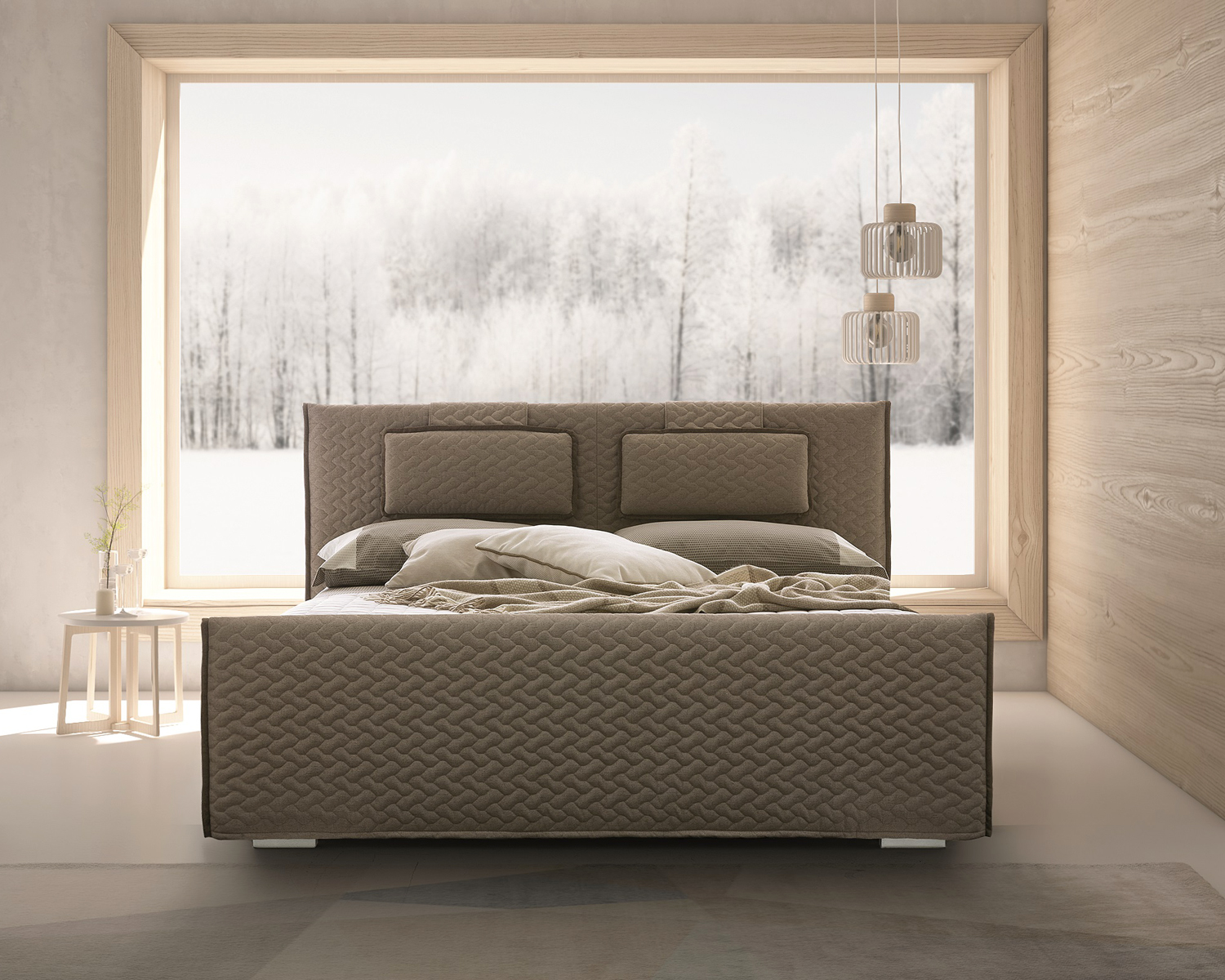 J&M Evergreen King Bed - Light Taupe
