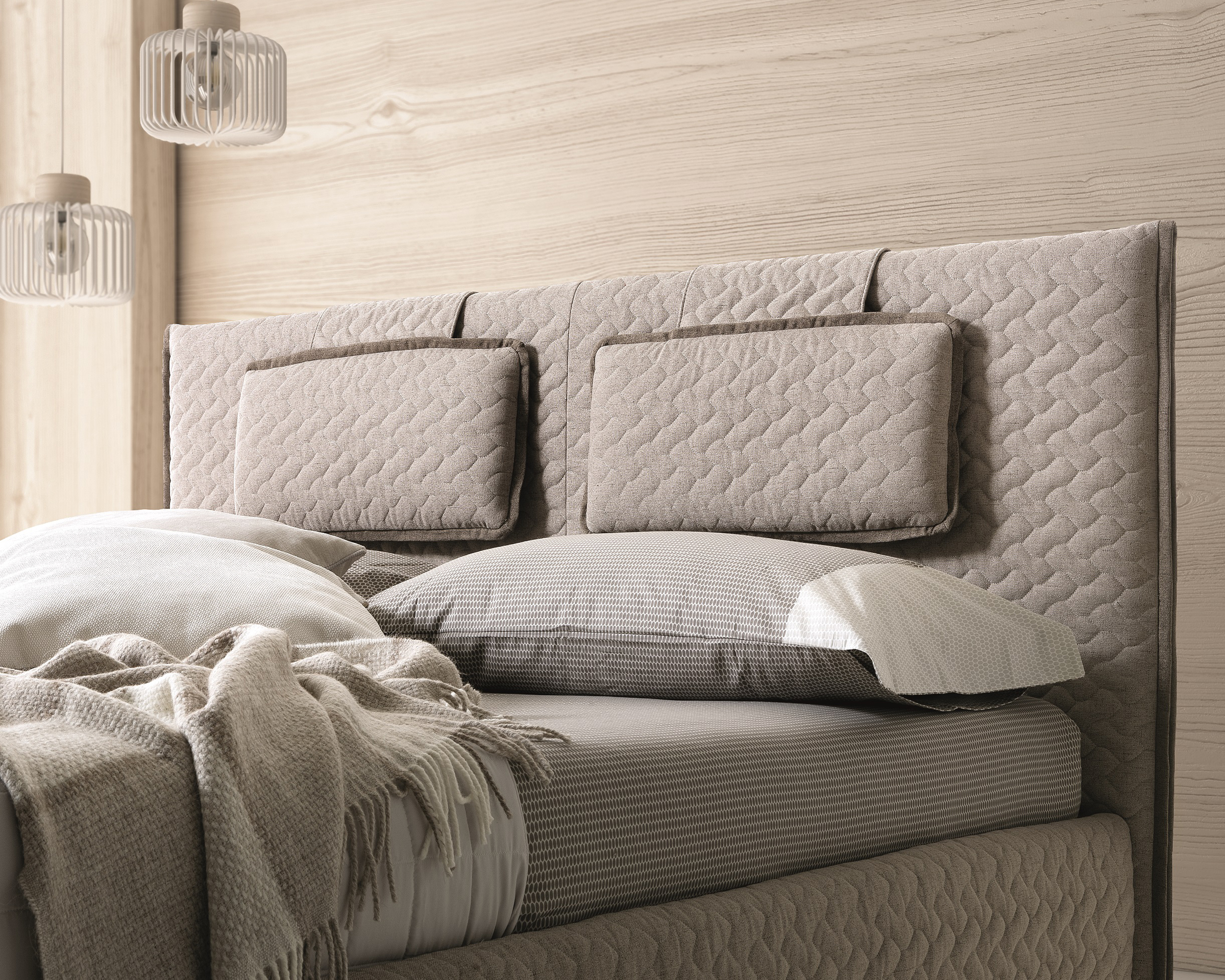 J&M Evergreen King Bed - Light Taupe