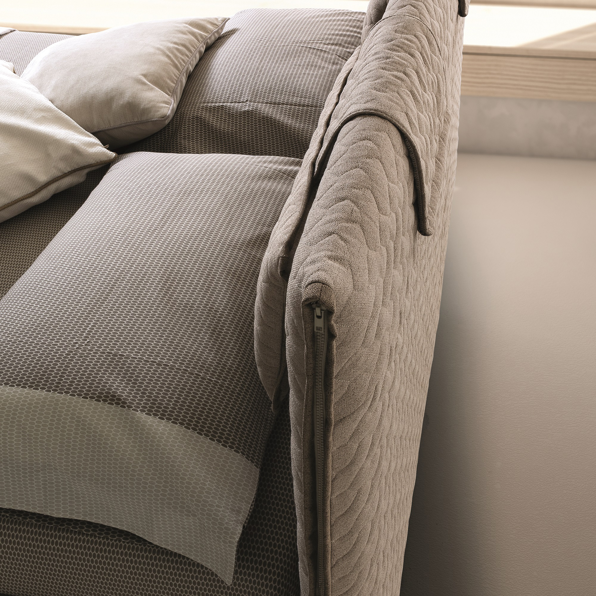 J&M Evergreen King Bed - Light Taupe