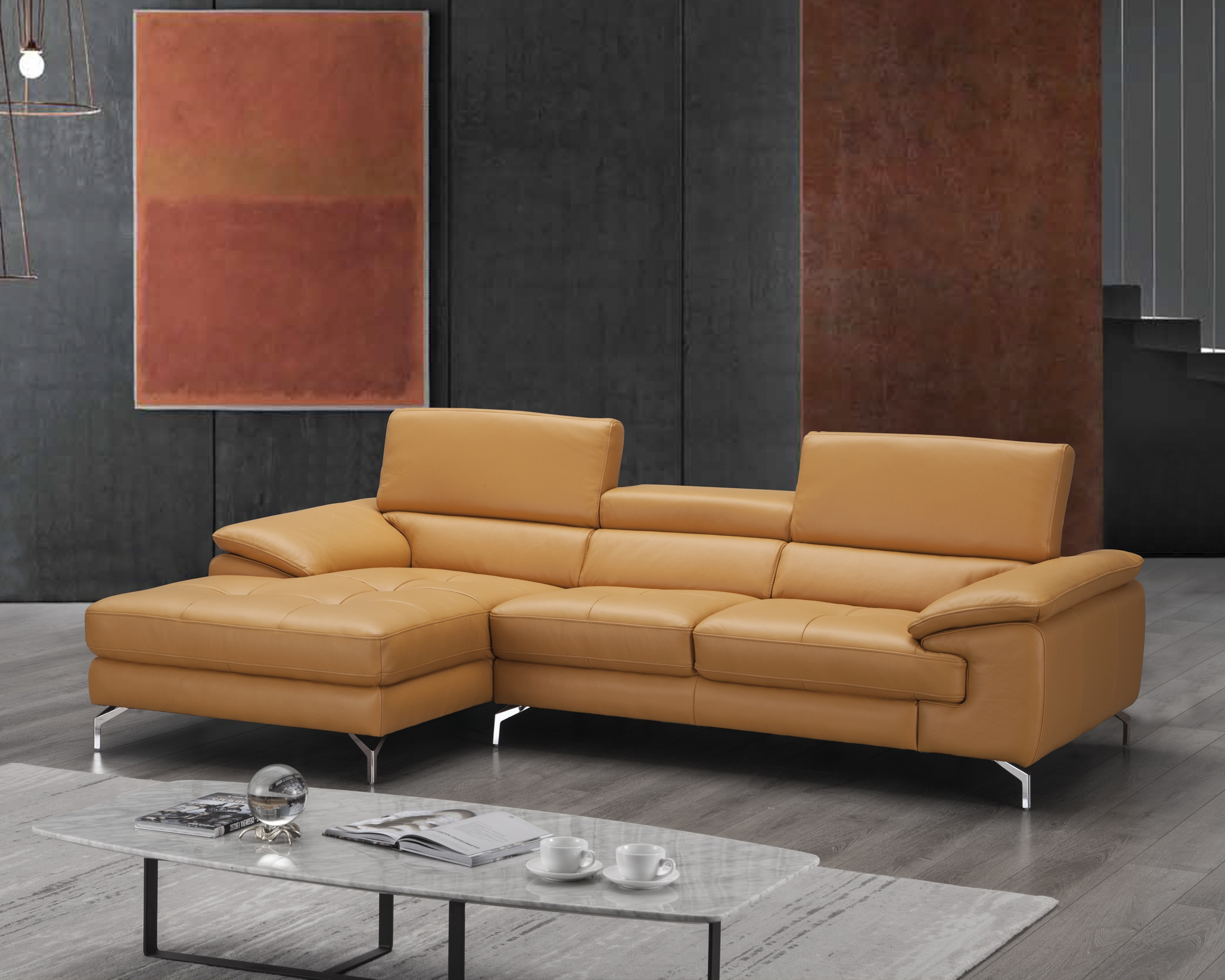 J&M A973B Italian Leather Mini Sectional - Left Facing Chaise, Freesia
