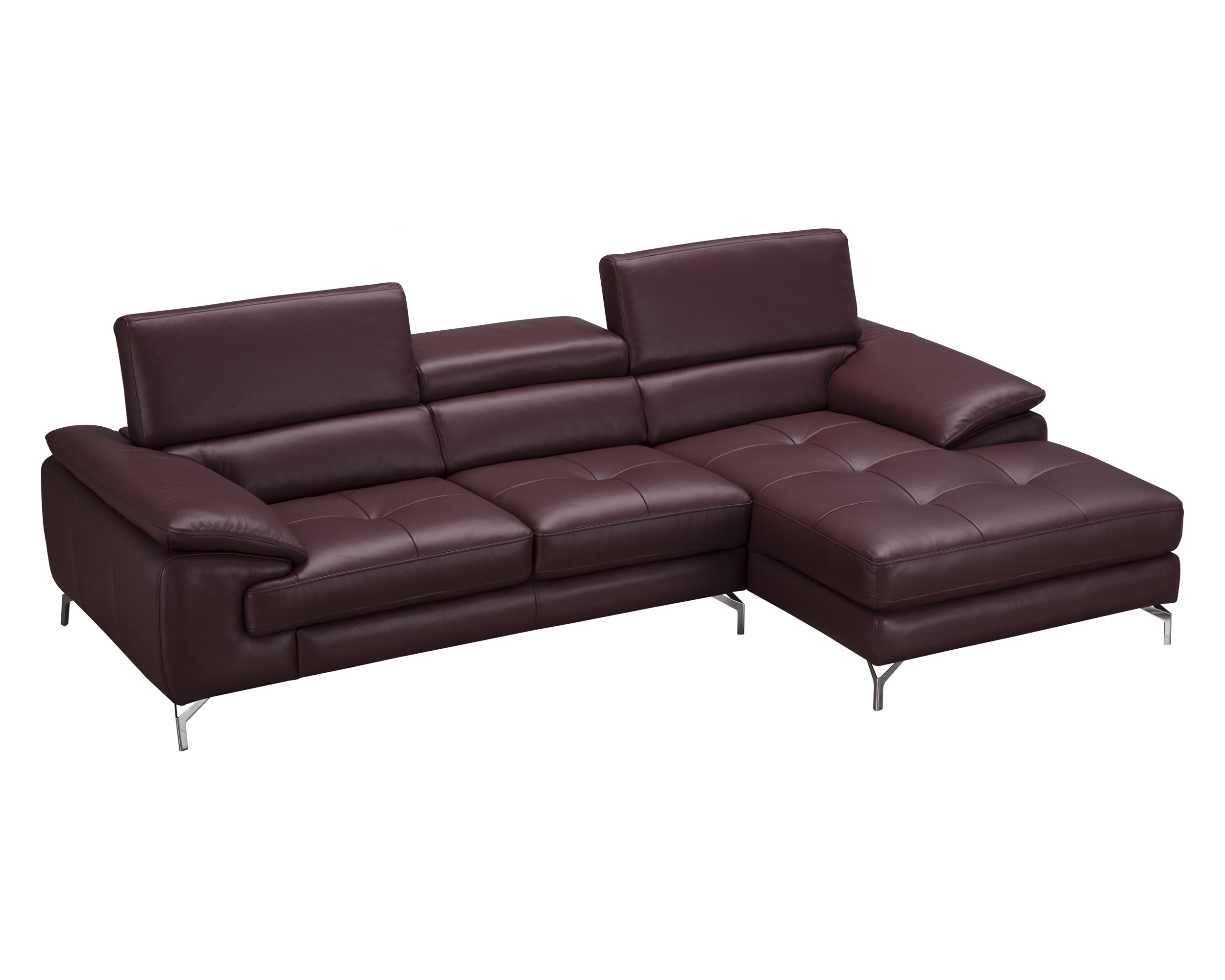 J&M A973B Italian Leather Mini Sectional - Right Facing Chaise, Maroon