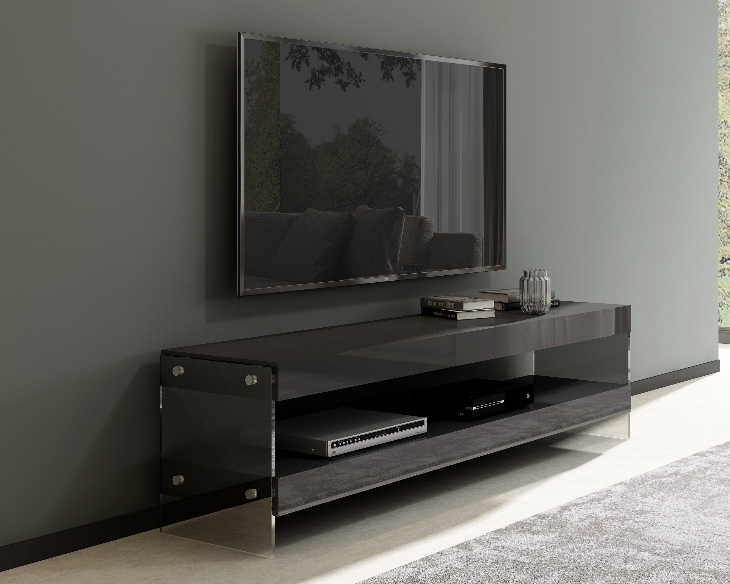 J&M Cloud TV Base - Gray, High Gloss
